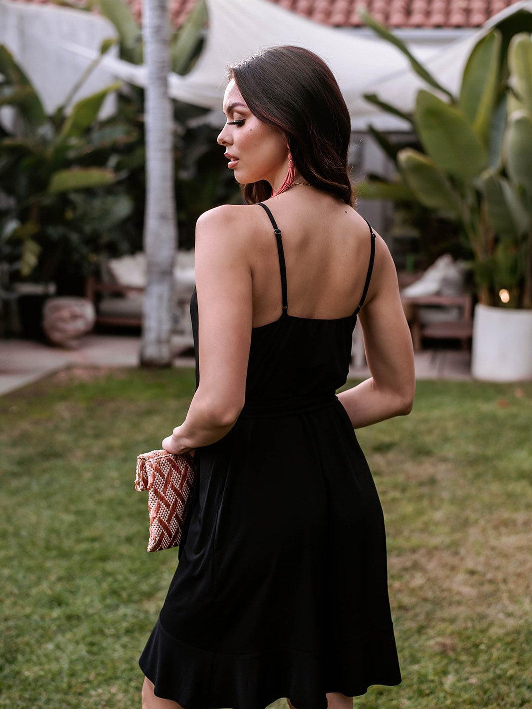 Black Stretch Ruffle Wrap Dress