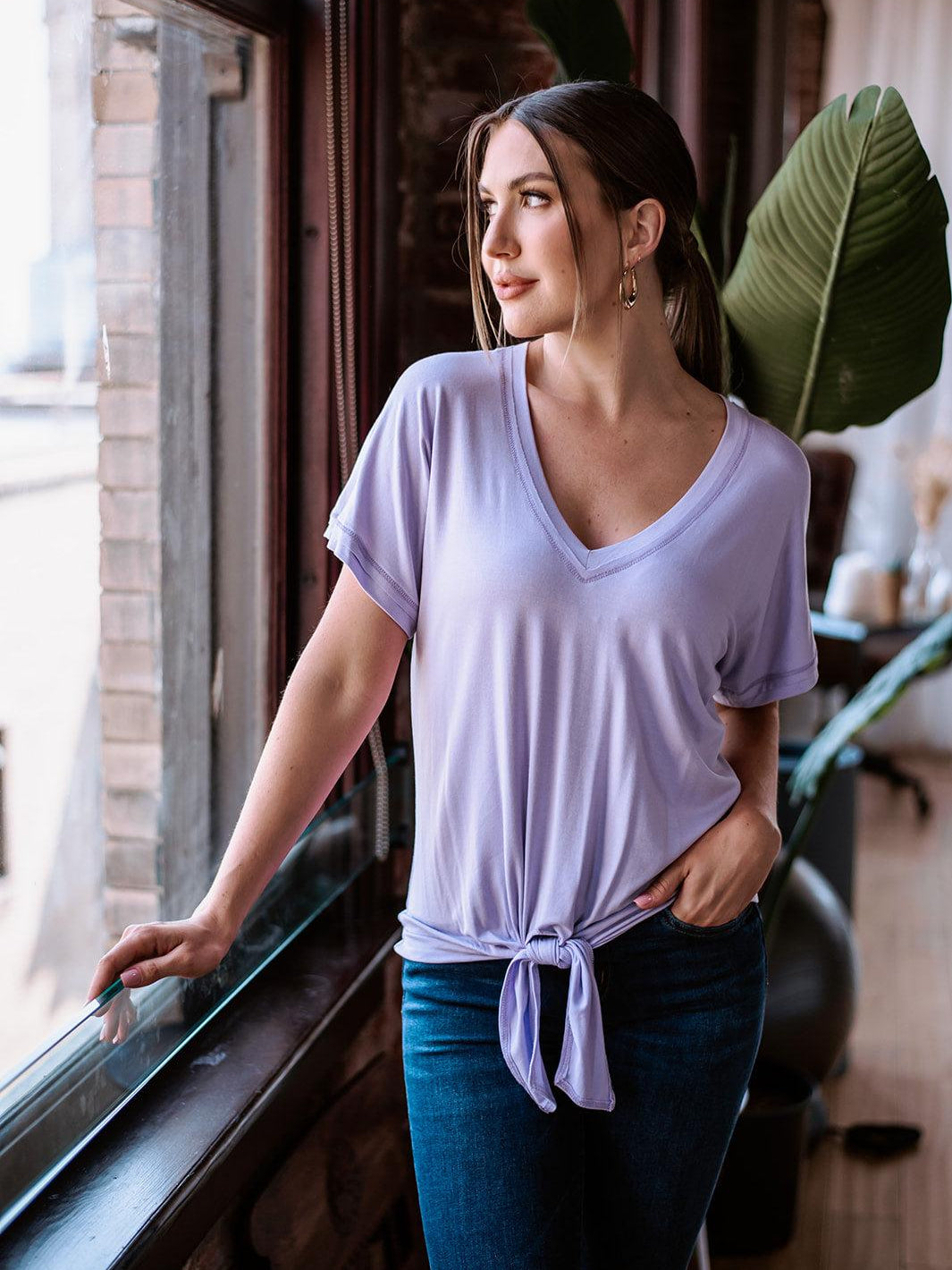 Light Lavender Tee with Front Tie-FINAL SALE