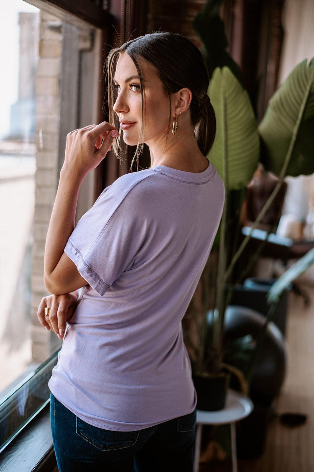 Light Lavender Tee with Front Tie-FINAL SALE