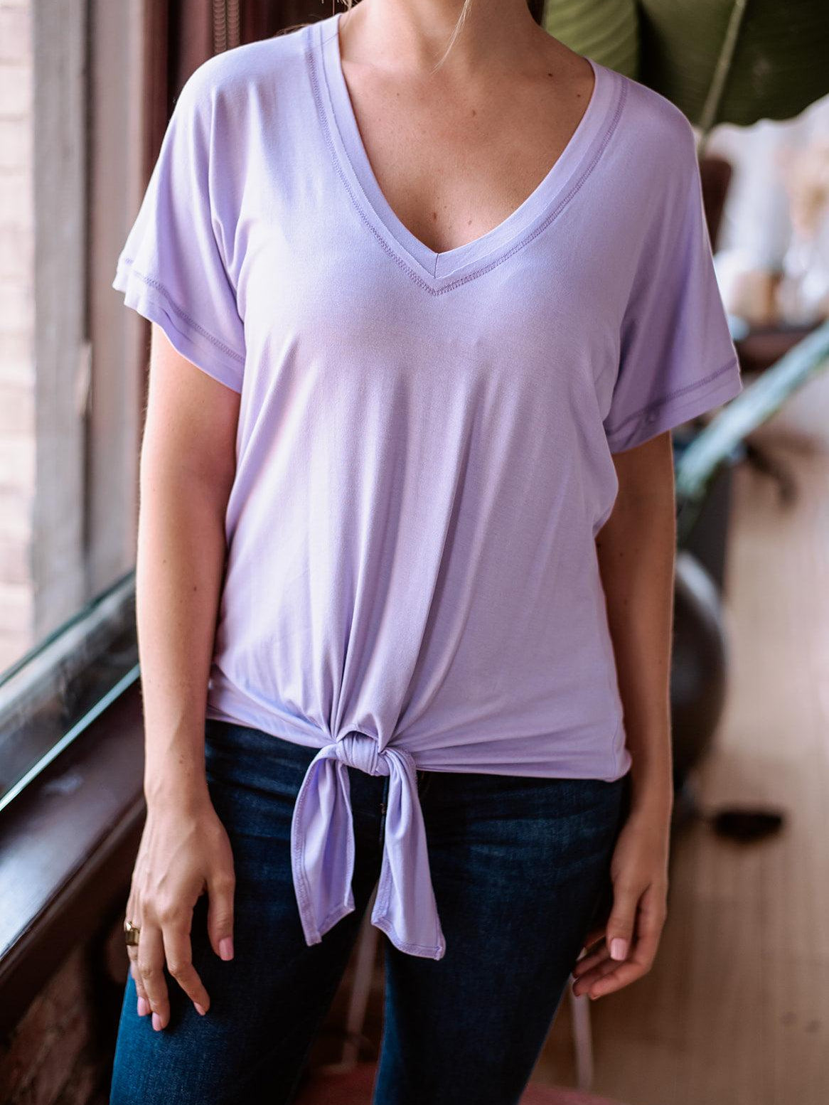 Light Lavender Tee with Front Tie-FINAL SALE