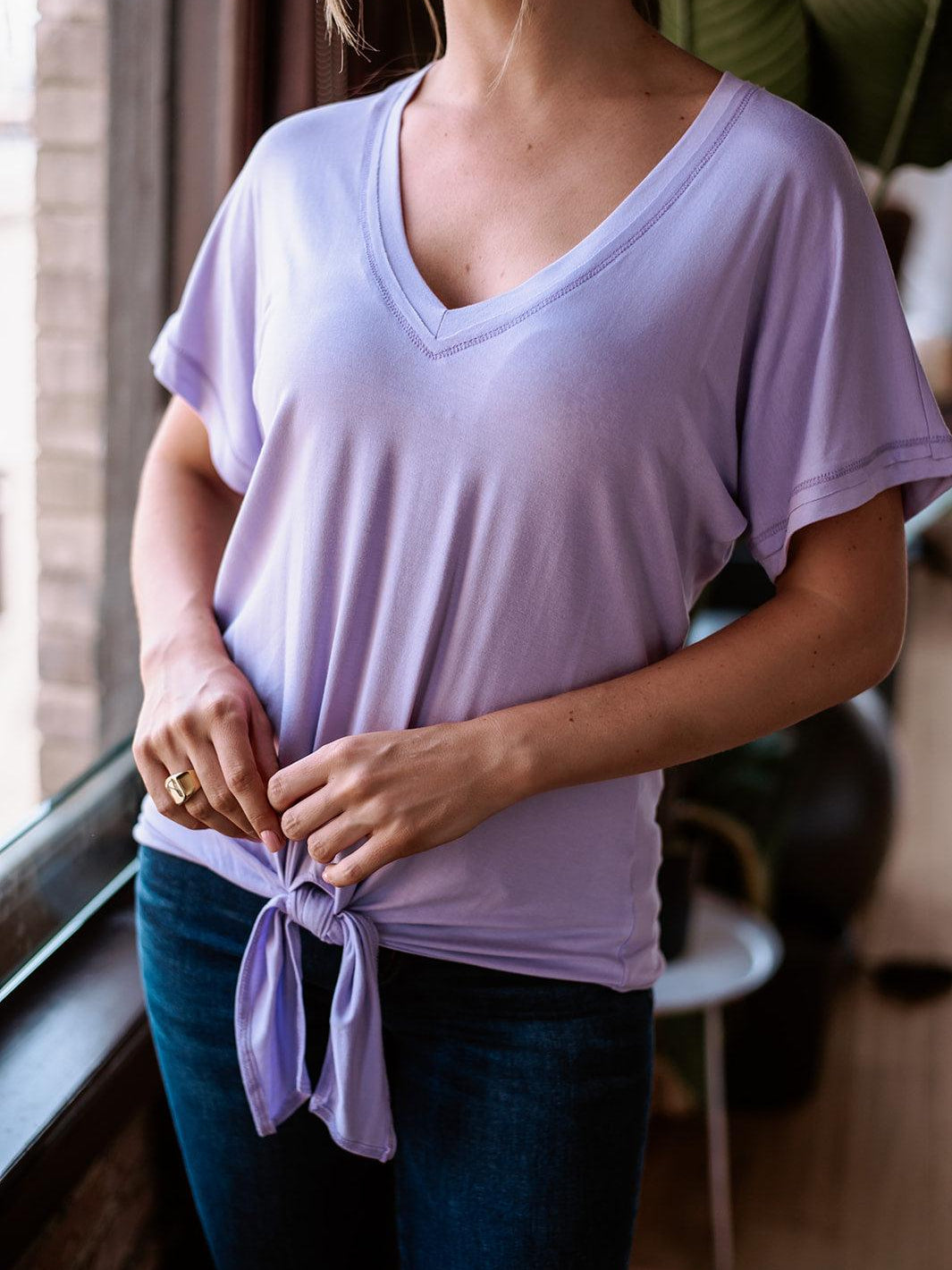 Light Lavender Tee with Front Tie-FINAL SALE