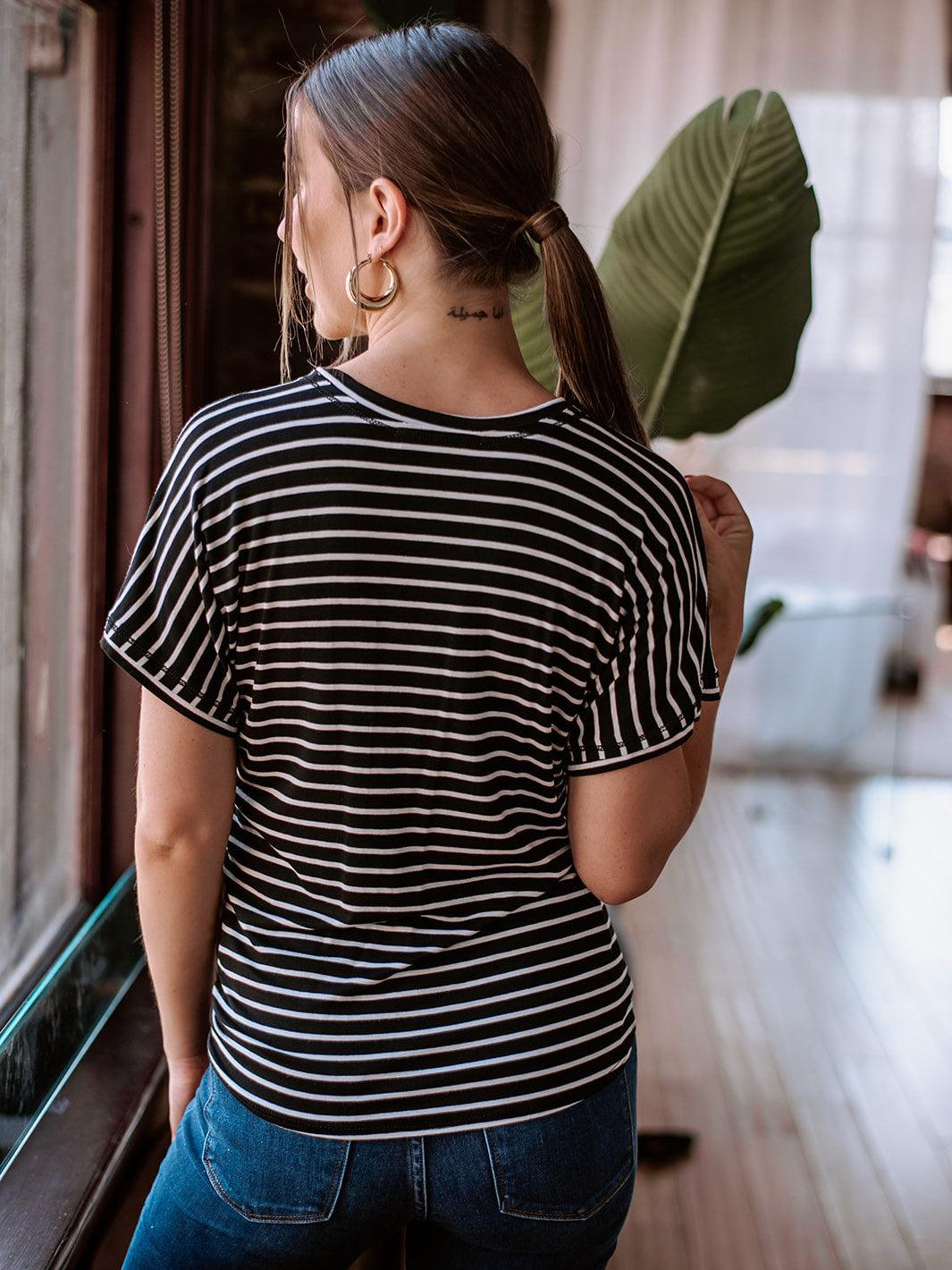 Black and White Stripe Tee with Front Tie-FINAL SALE