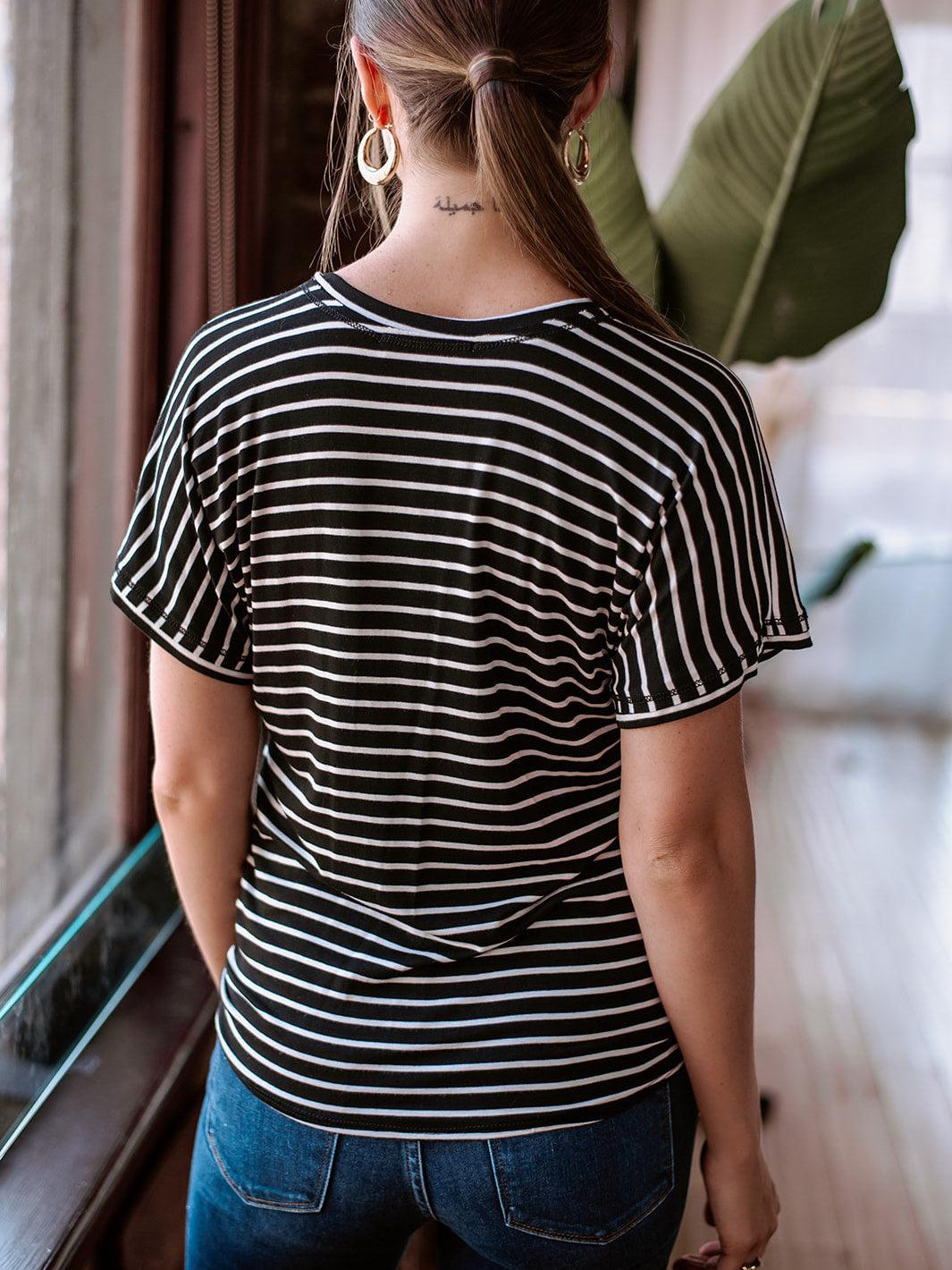 Black and White Stripe Tee with Front Tie-FINAL SALE