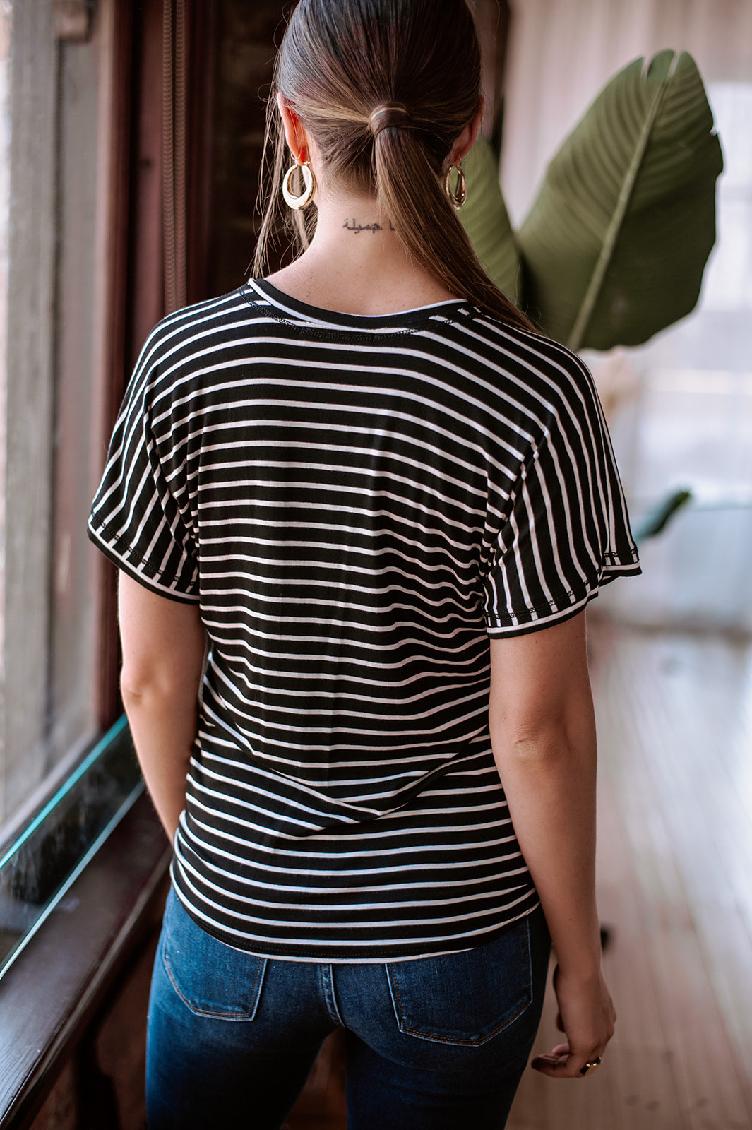 Black and White Stripe Tee with Front Tie-FINAL SALE