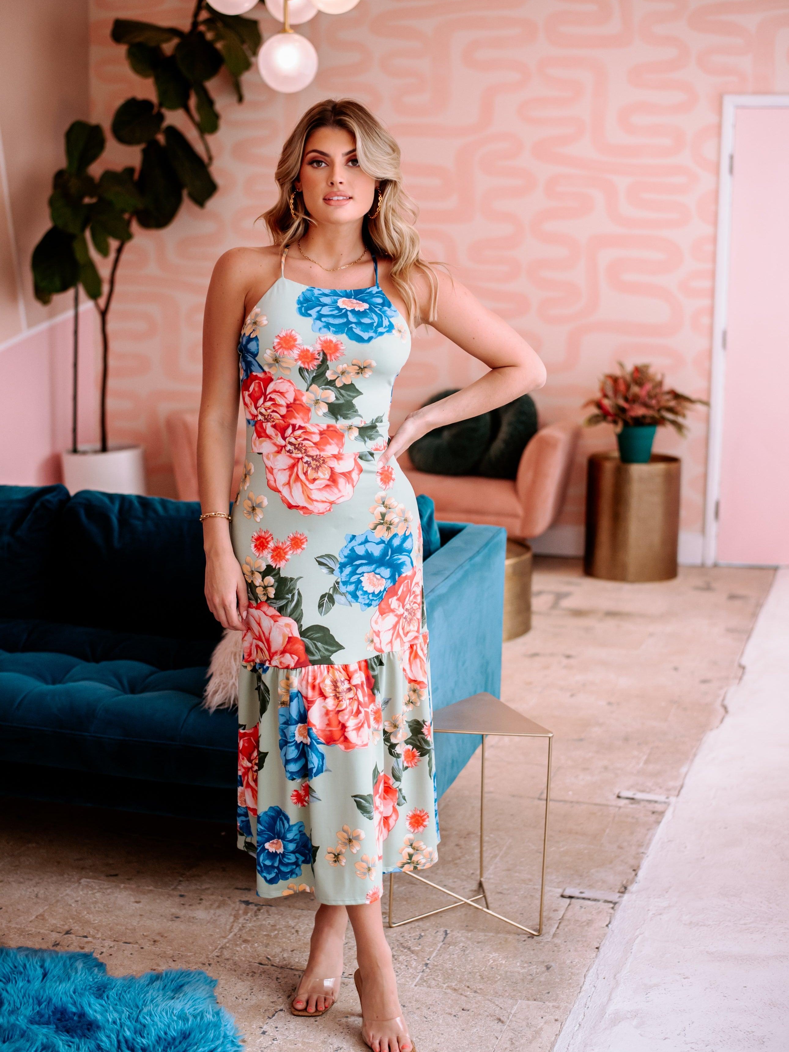 Cartagena Stretch High-Neck Midi Dress-FINAL SALE