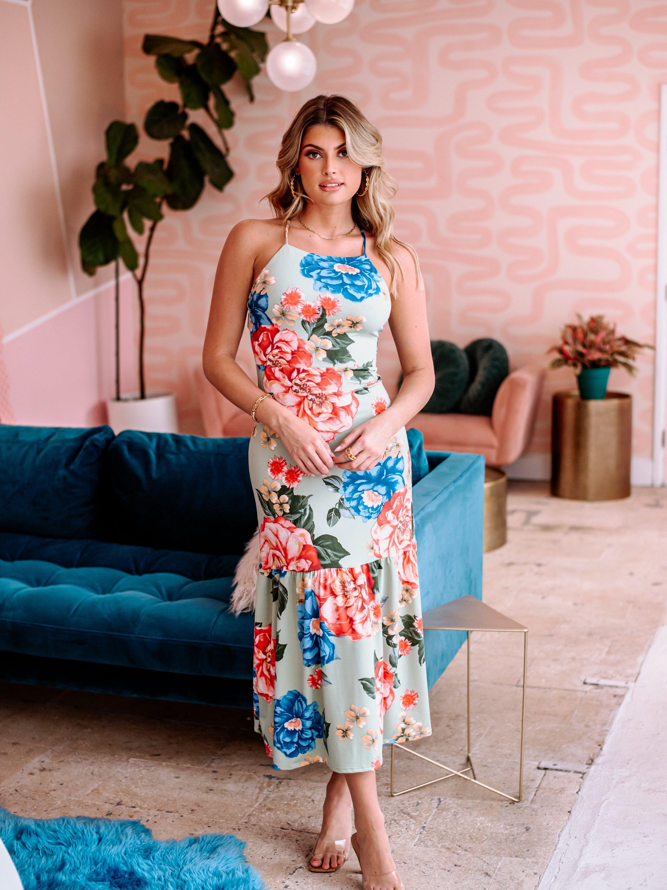 Cartagena Stretch High-Neck Midi Dress-FINAL SALE
