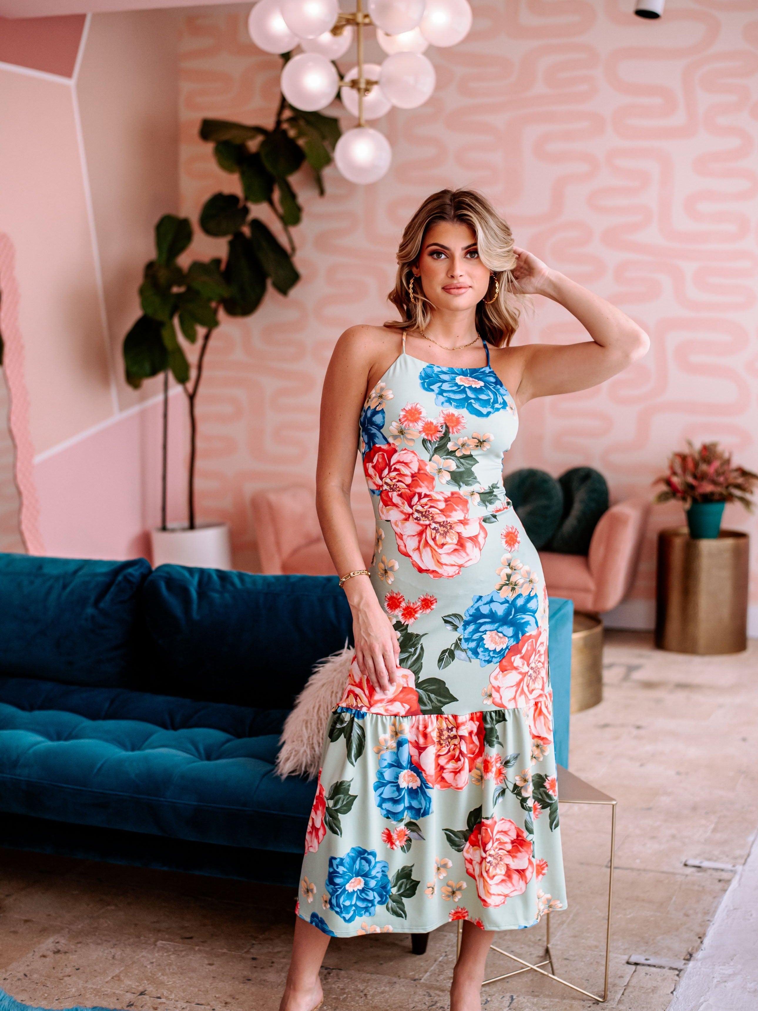 Cartagena Stretch High-Neck Midi Dress-FINAL SALE