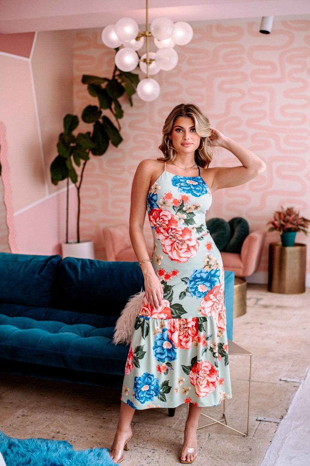 Cartagena Stretch High-Neck Midi Dress-FINAL SALE