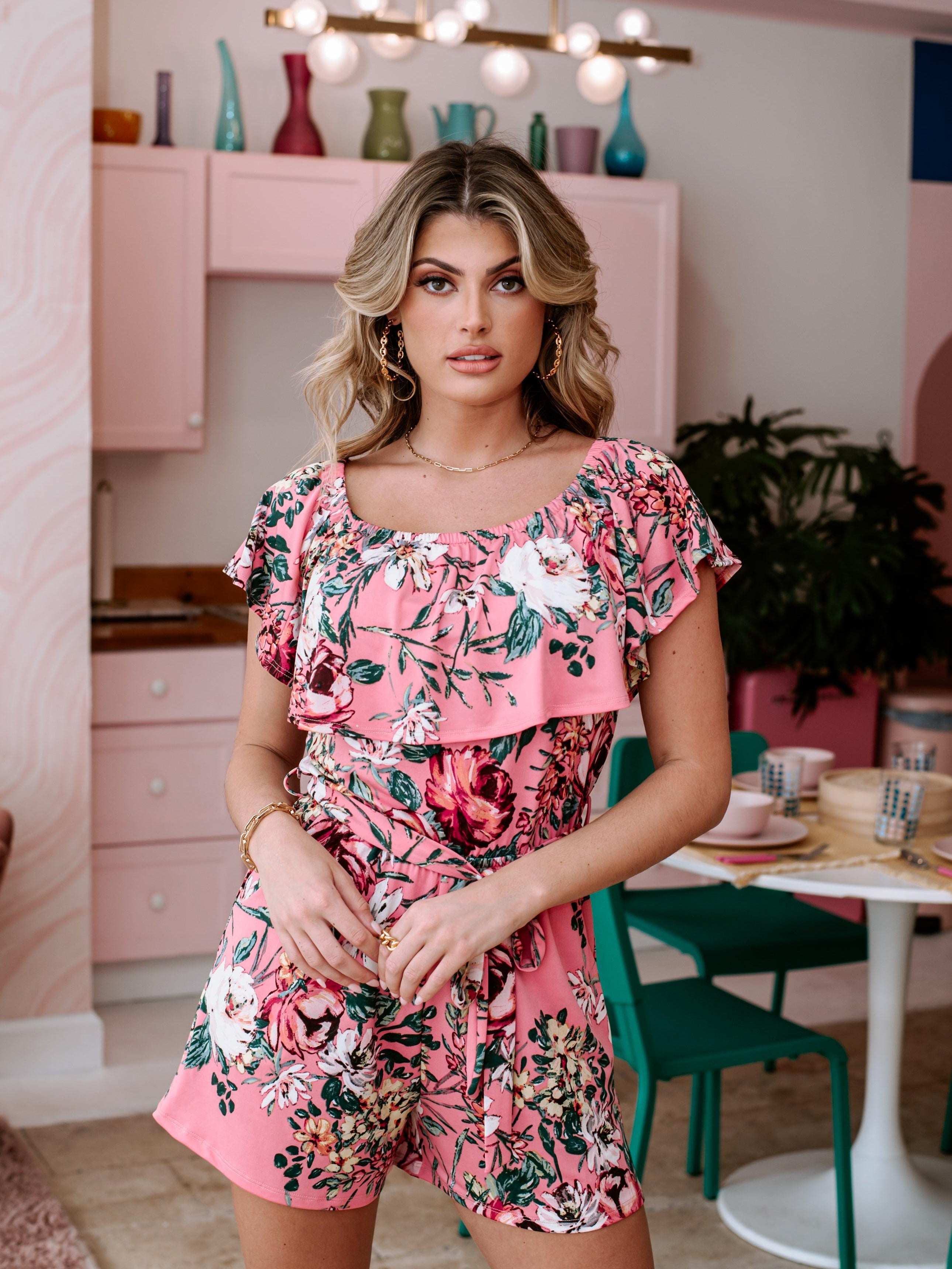 Rosie Off the Shoulder Stretch Romper-FINAL SALE