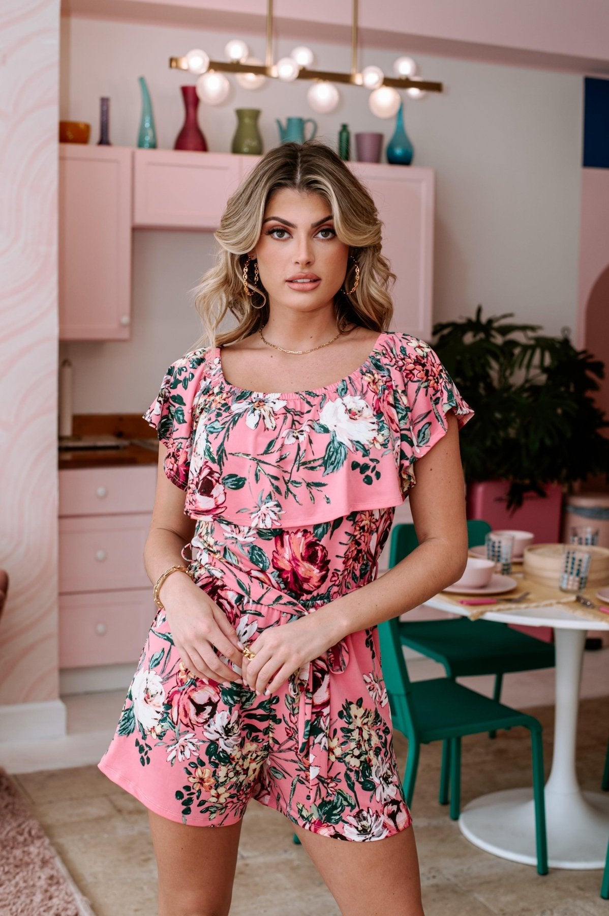 Rosie Off the Shoulder Stretch Romper-FINAL SALE