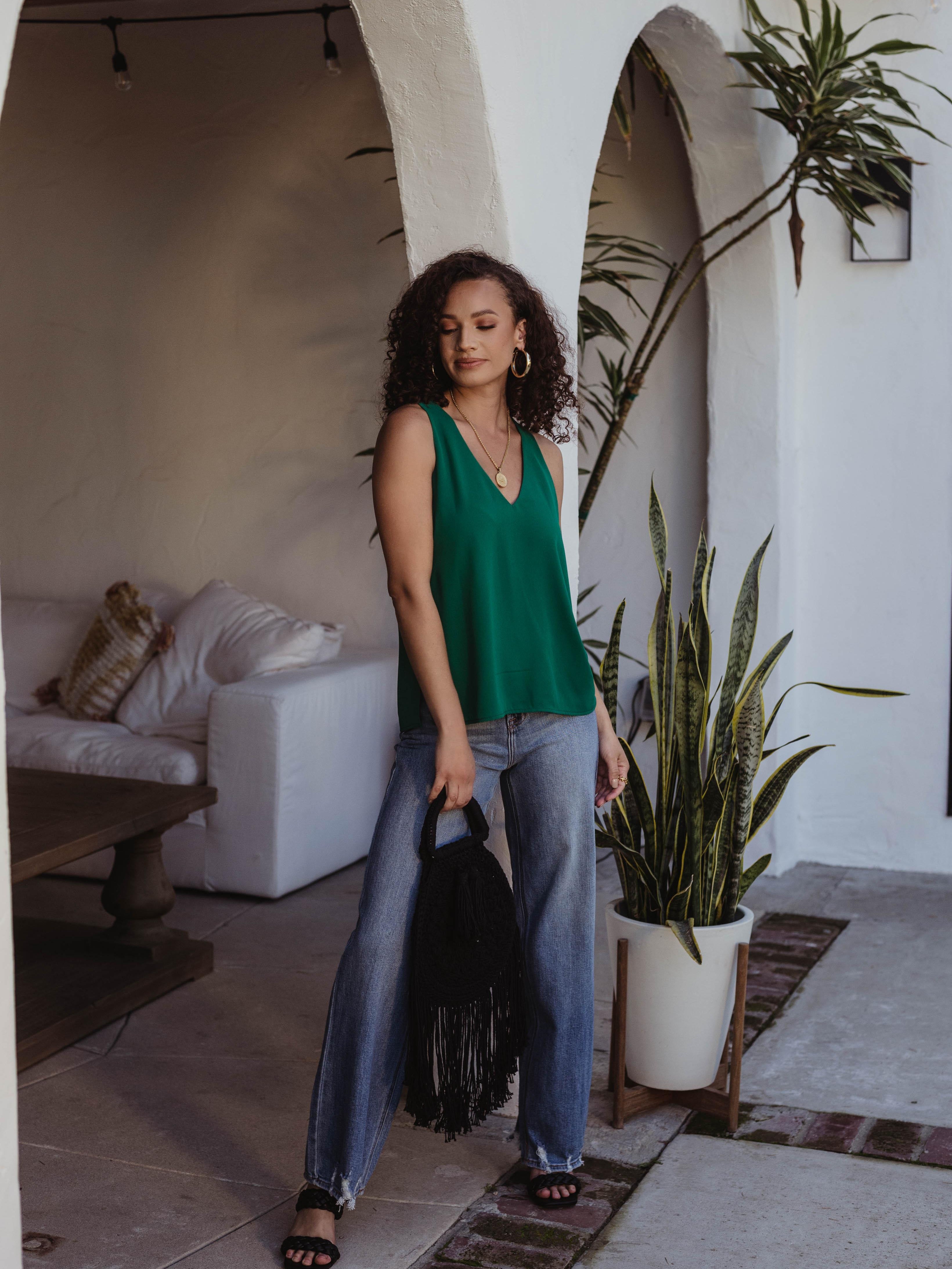 Emerald Green Sleeveless Dressy Tank-BEST SELLER