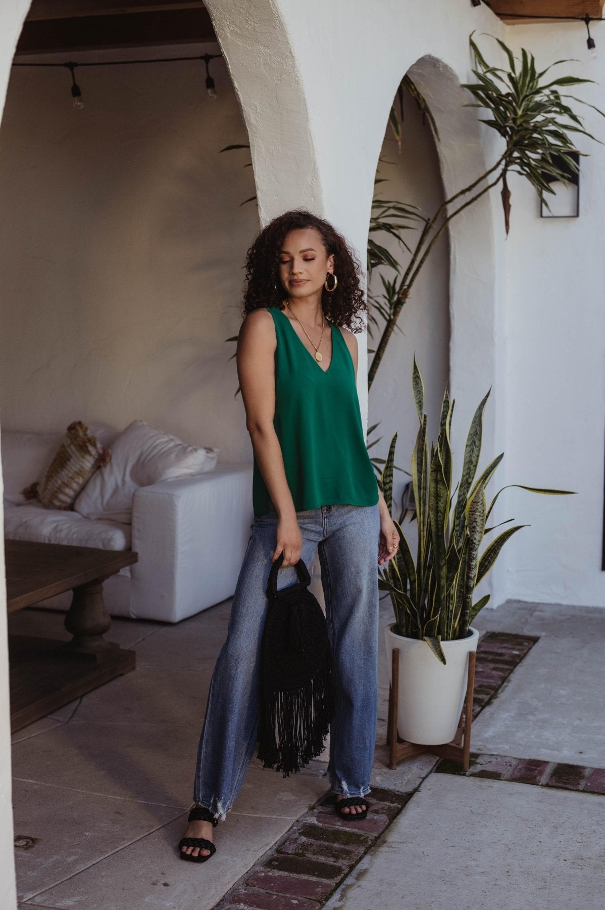 Emerald Green Sleeveless Dressy Tank-BEST SELLER