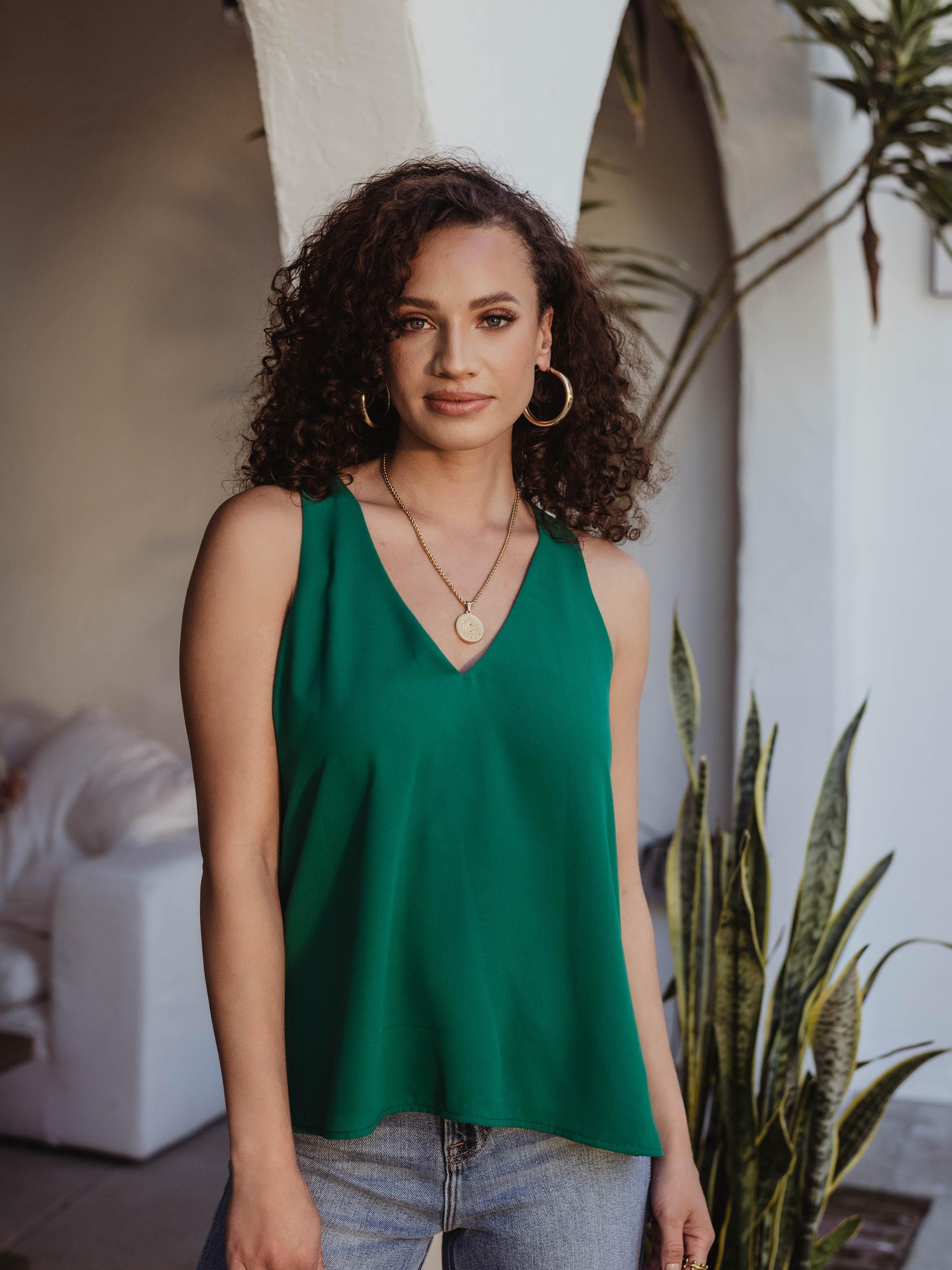 Emerald Green Sleeveless Dressy Tank-BEST SELLER