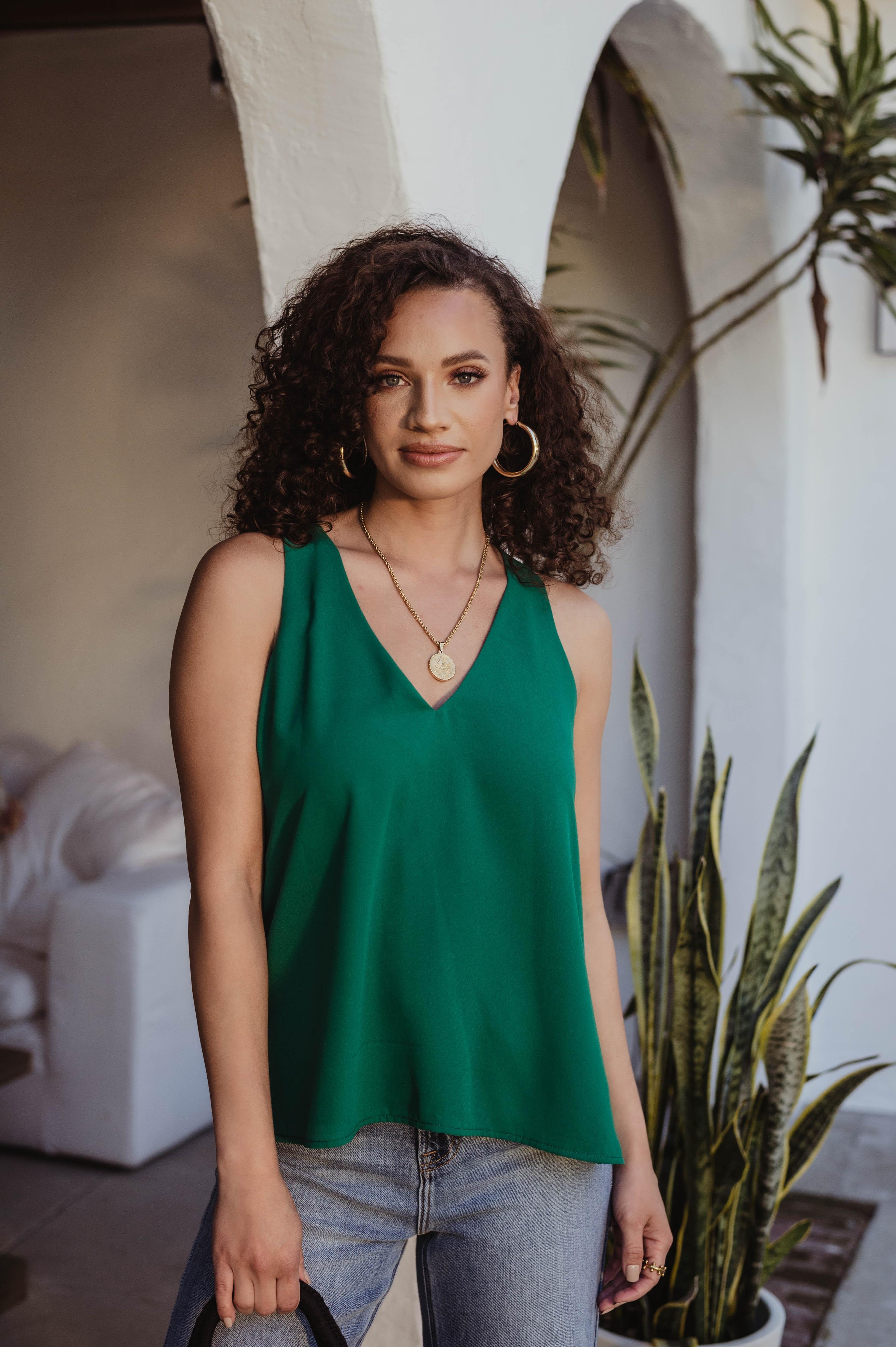 Emerald Green Sleeveless Chiffon Tank