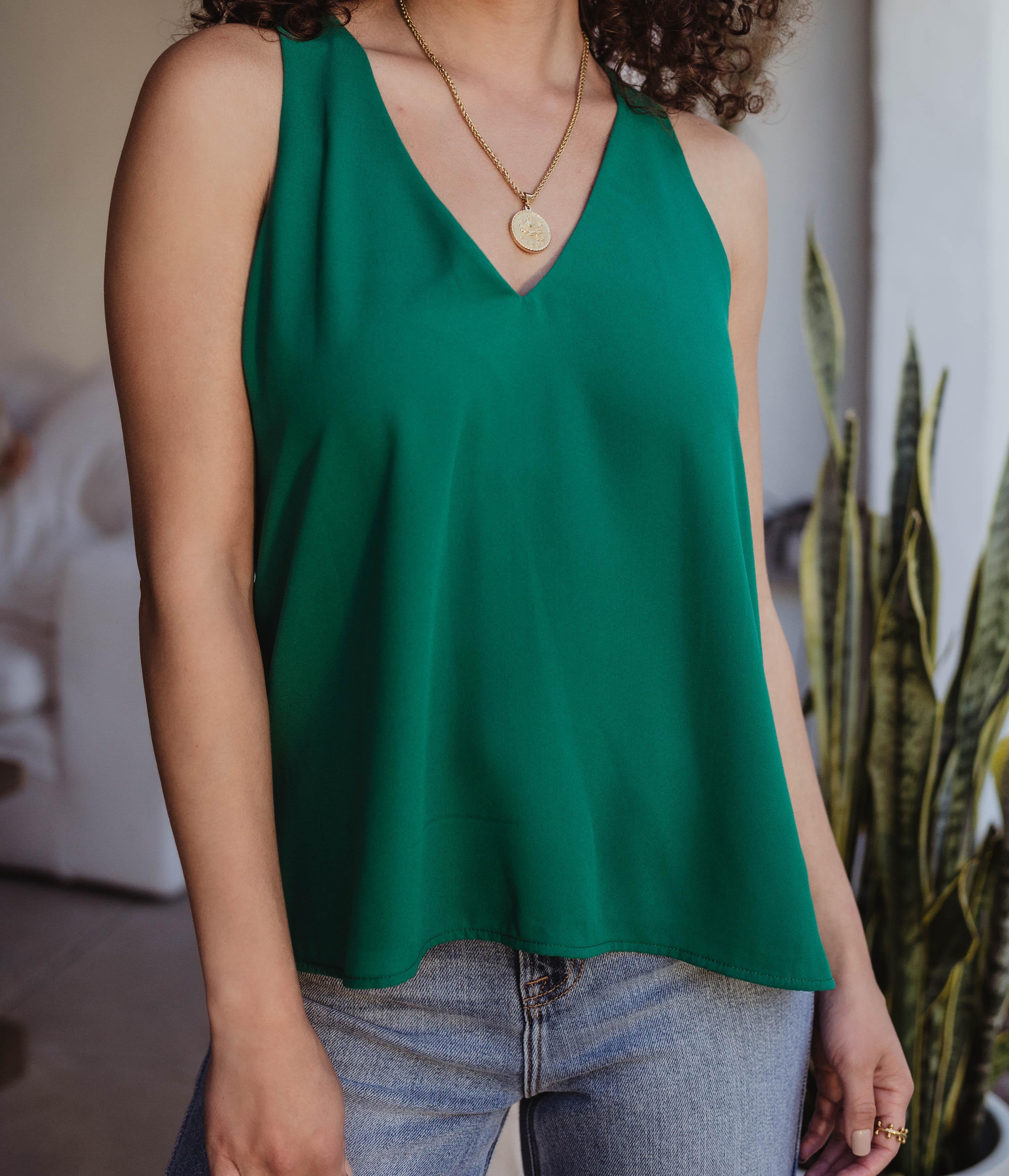 Emerald Green Sleeveless Chiffon Tank