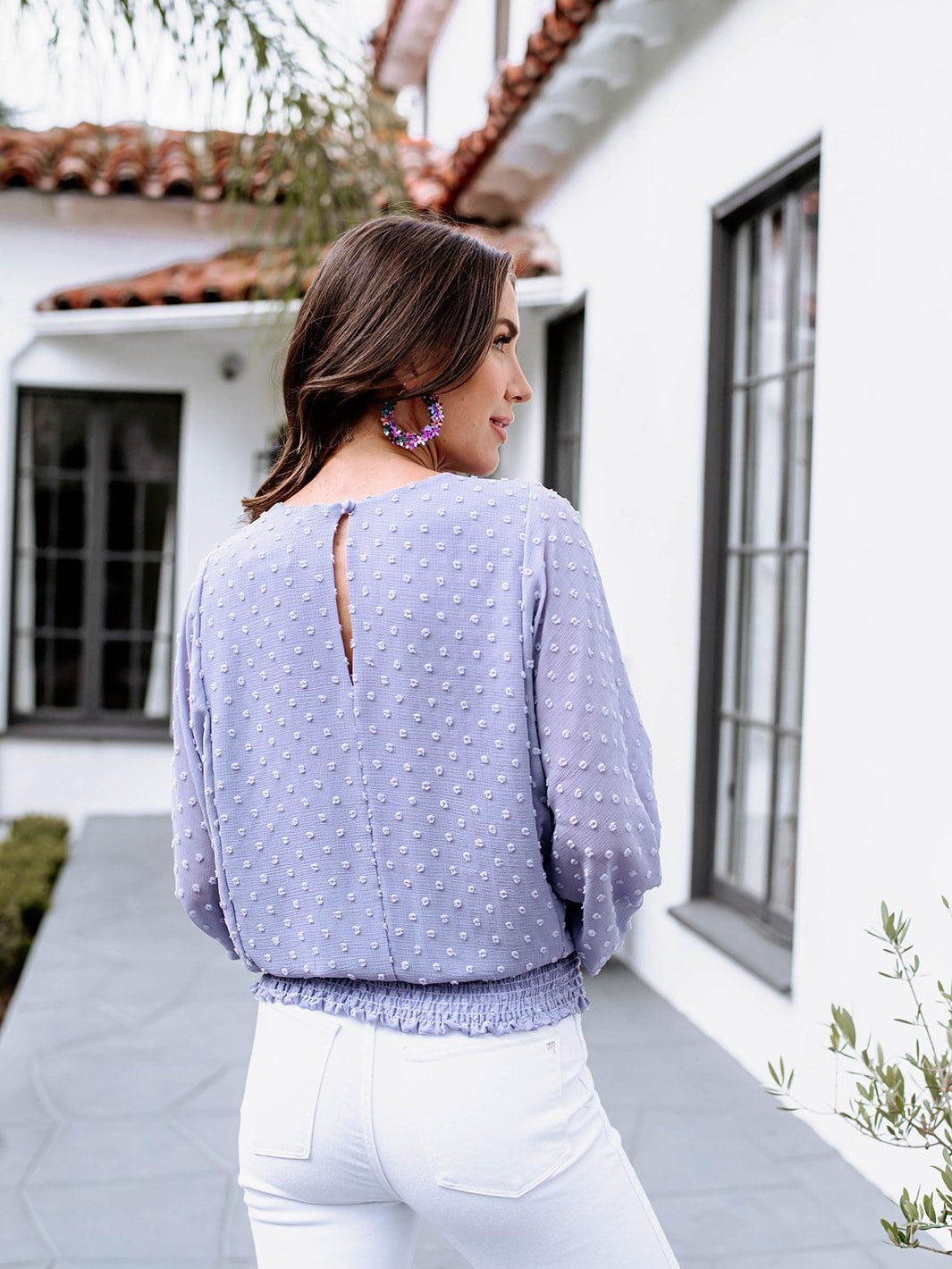 Lavender Swiss Dot Batwing Blouse-FINAL SALE
