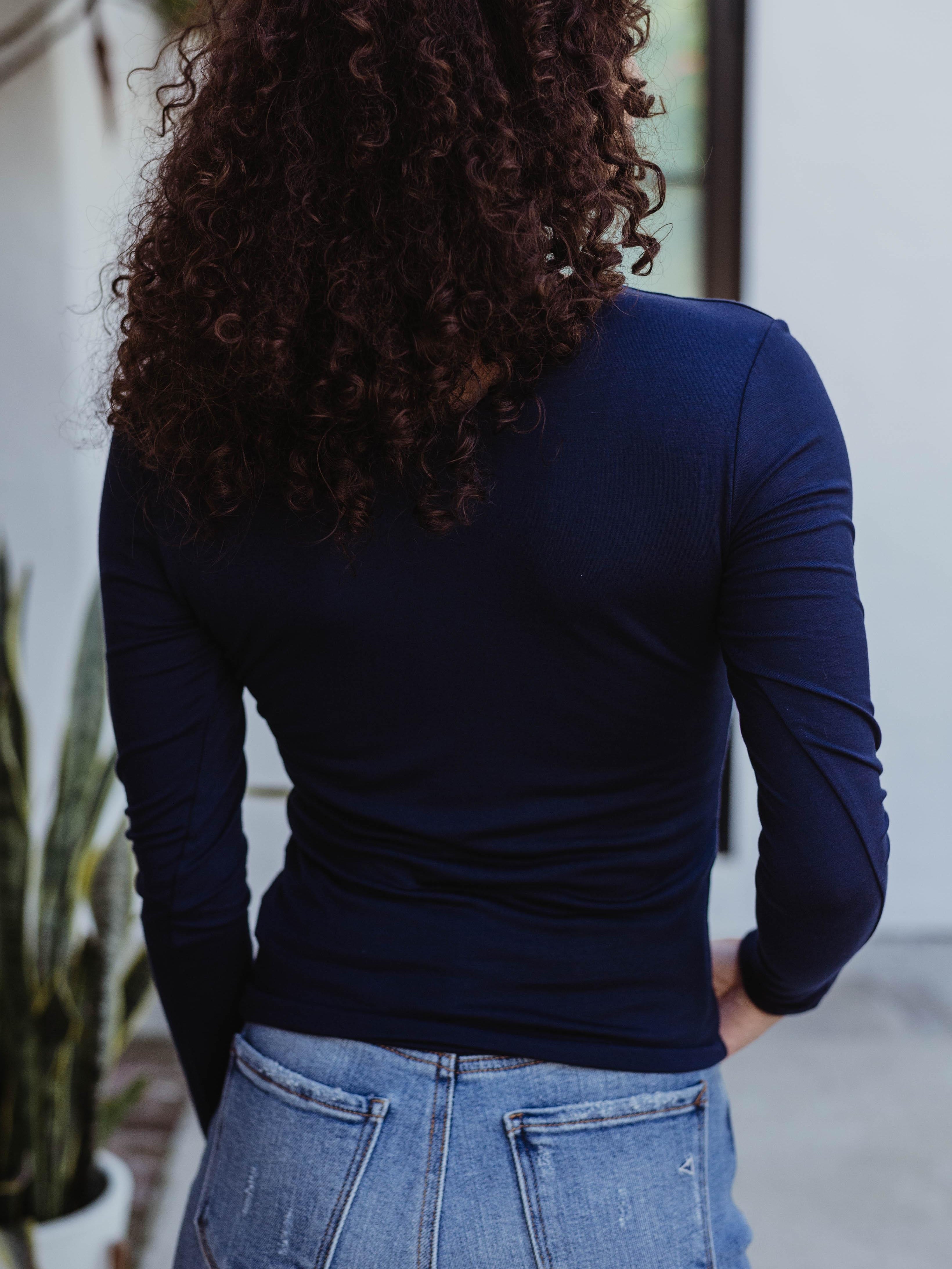 Navy Blue Lined V-Neck Top-FINAL SALE