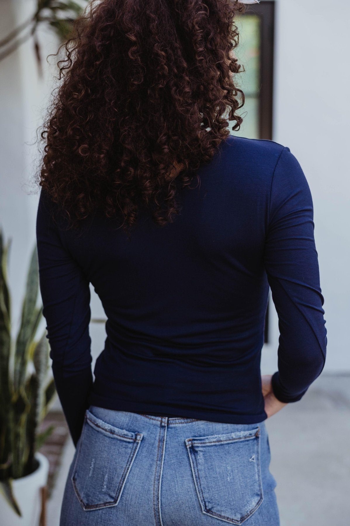 Navy Blue Lined V-Neck Top-BEST SELLER