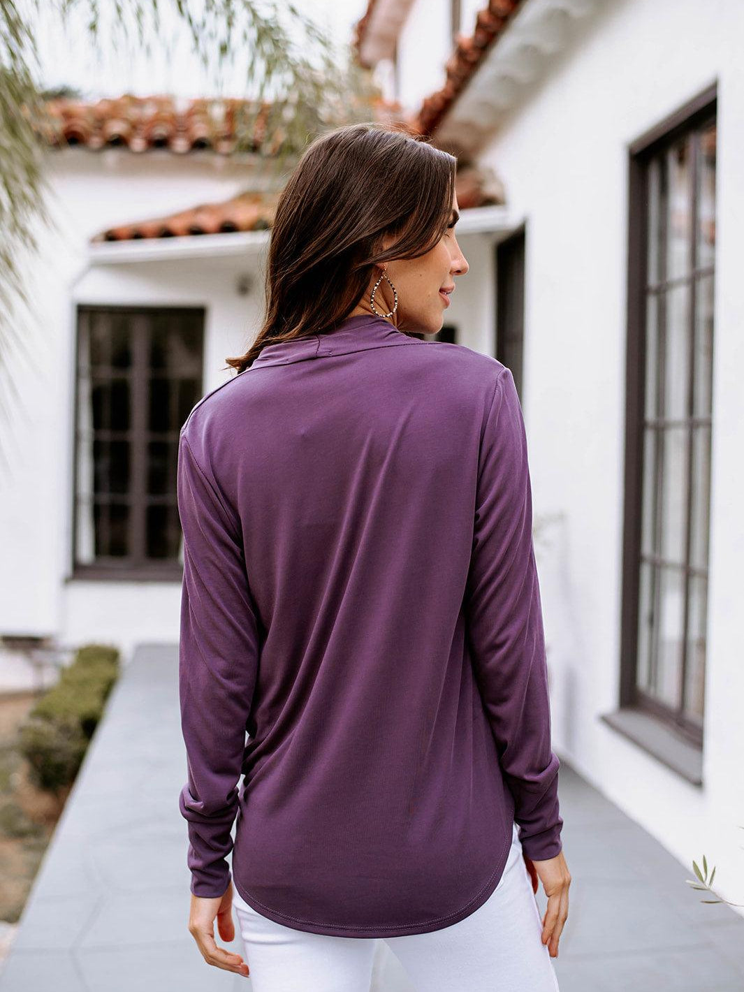New Eggplant Cupro Draped Surplice Top - BEST SELLER
