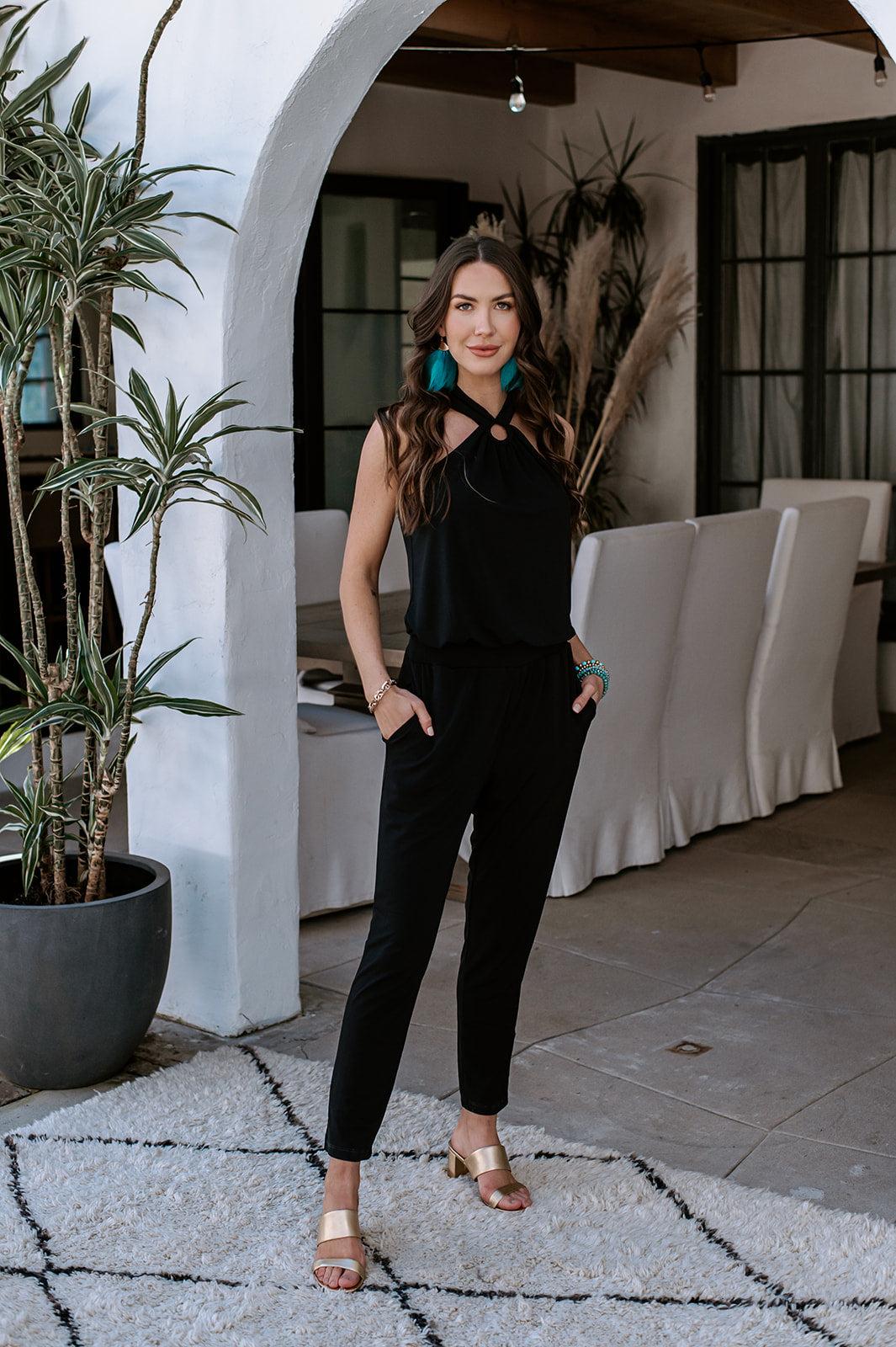 Black Stretch Ring Halter Jumpsuit