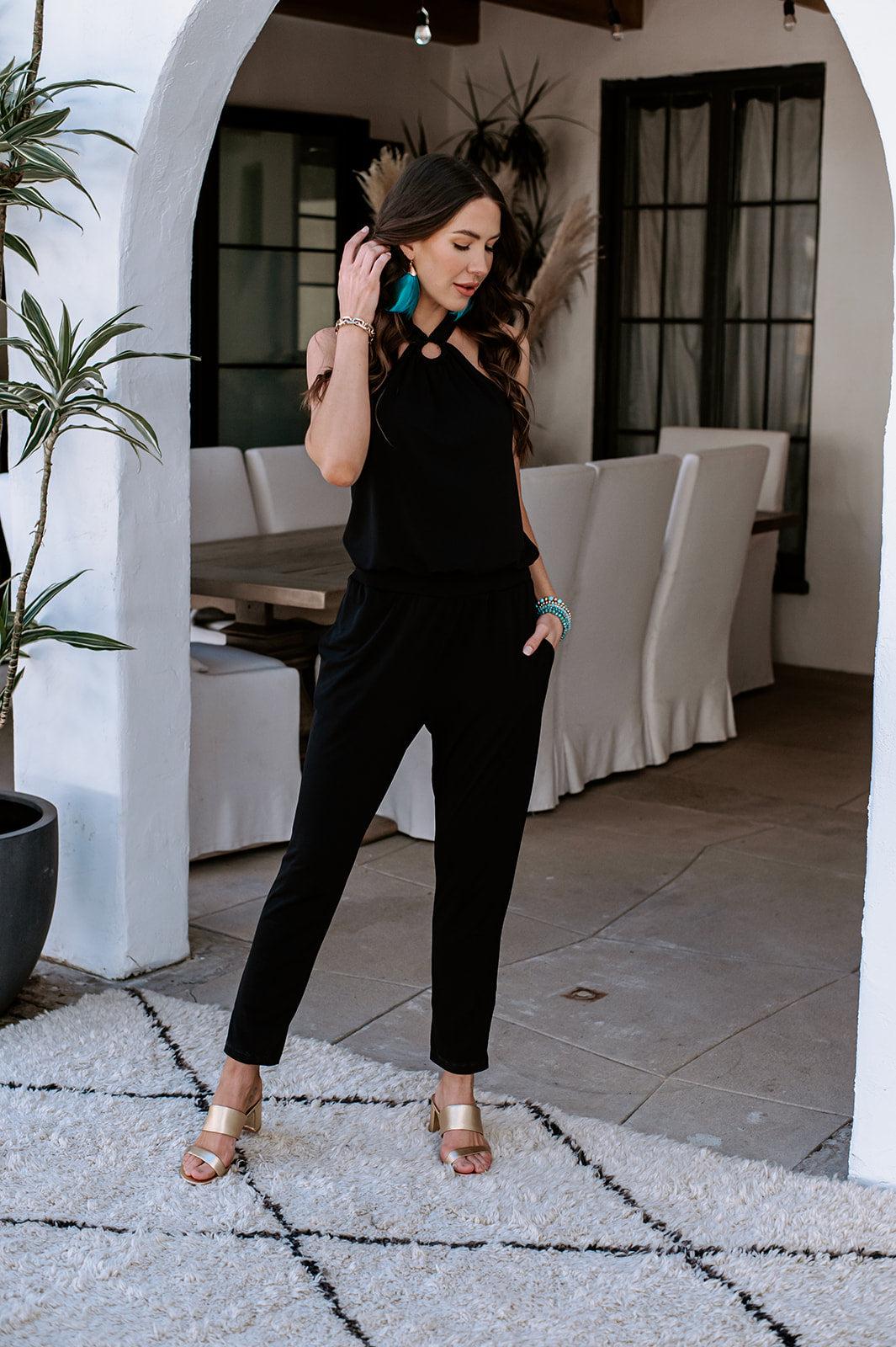 Sandy Black Stretch Ring Halter Jumpsuit-BEST SELLER