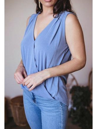 The Everyday Cupro Surplice Tank - Denim Blue