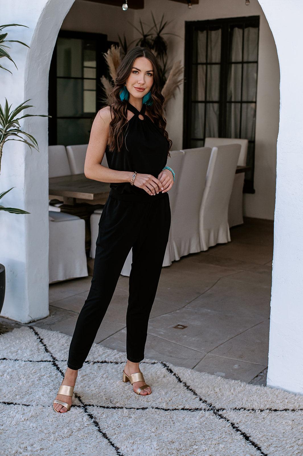 Sandy Black Stretch Ring Halter Jumpsuit-BEST SELLER