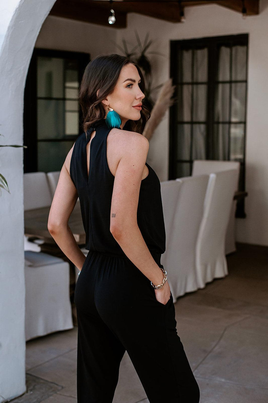 Sandy Black Stretch Ring Halter Jumpsuit-BEST SELLER