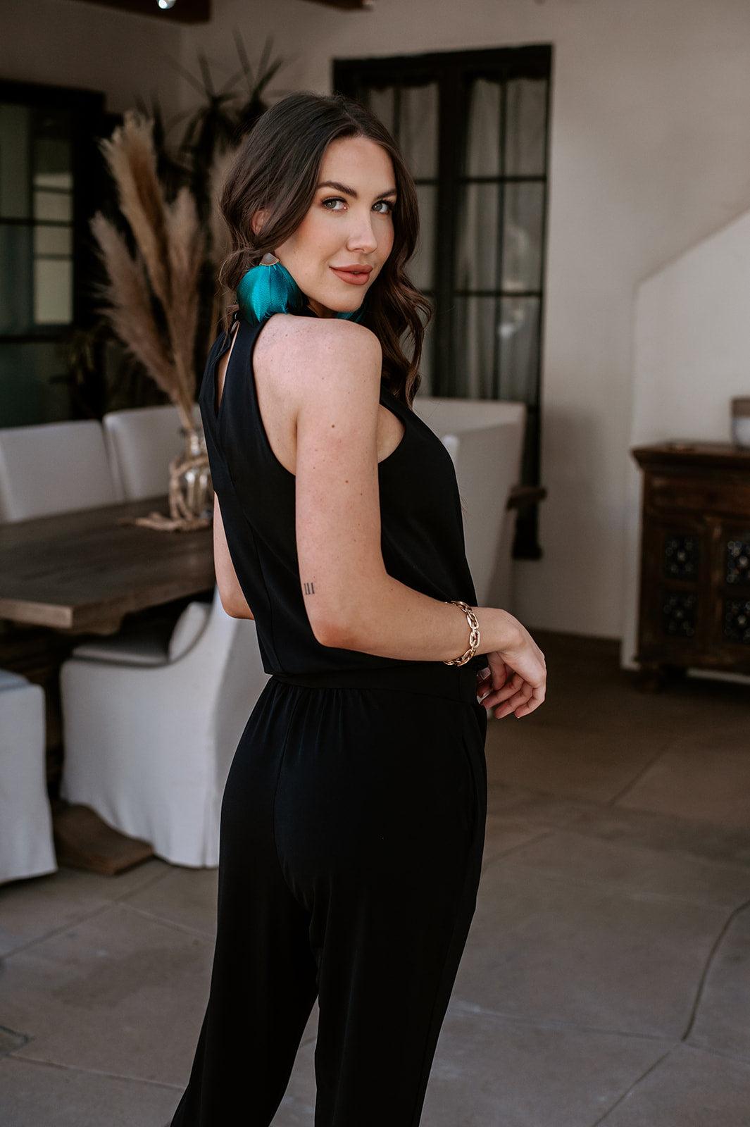 Black Stretch Ring Halter Jumpsuit