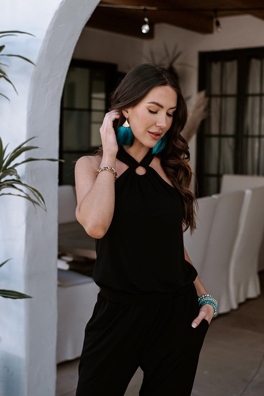 Sandy Black Stretch Ring Halter Jumpsuit-BEST SELLER