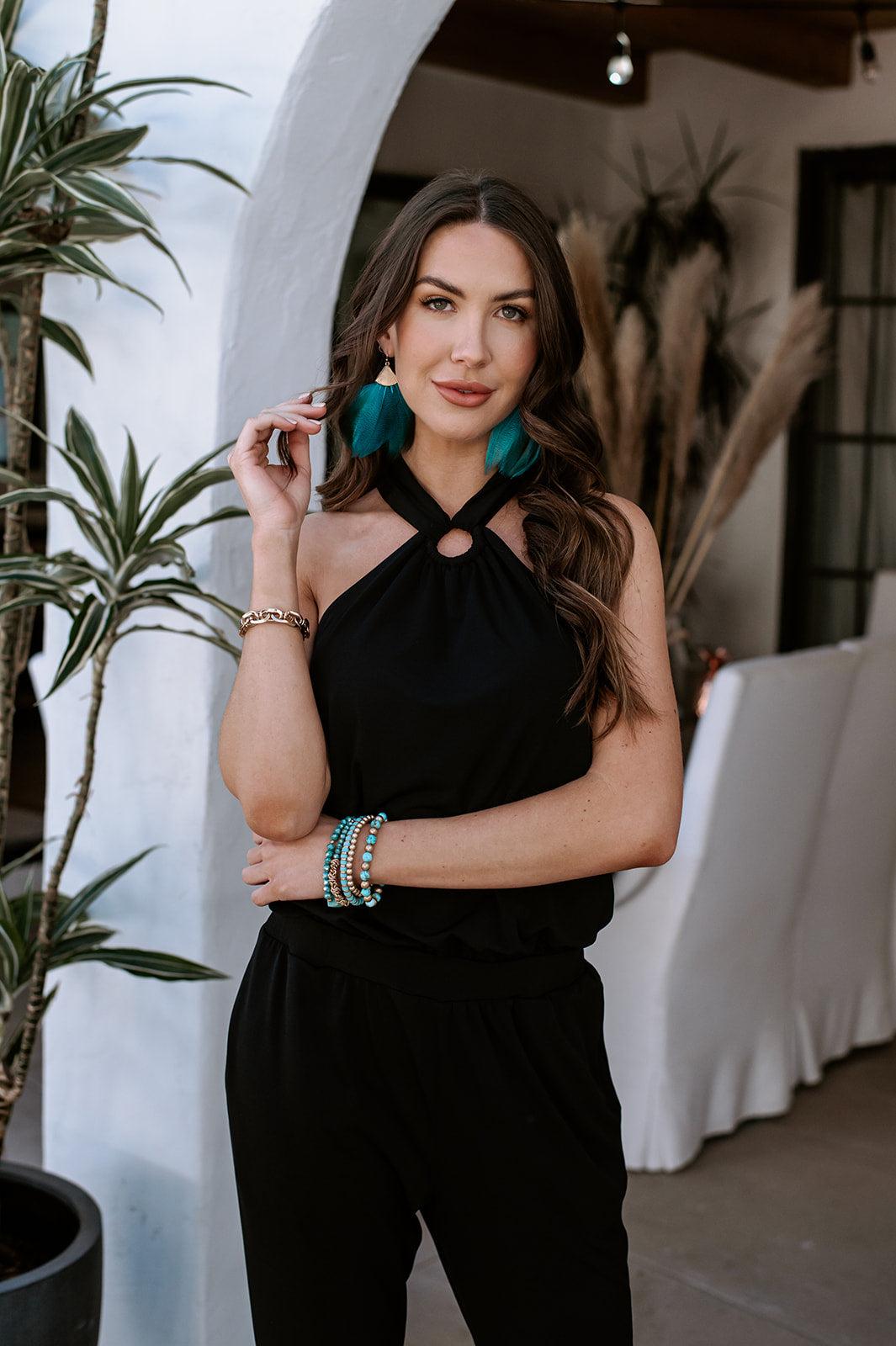 Black Stretch Ring Halter Jumpsuit