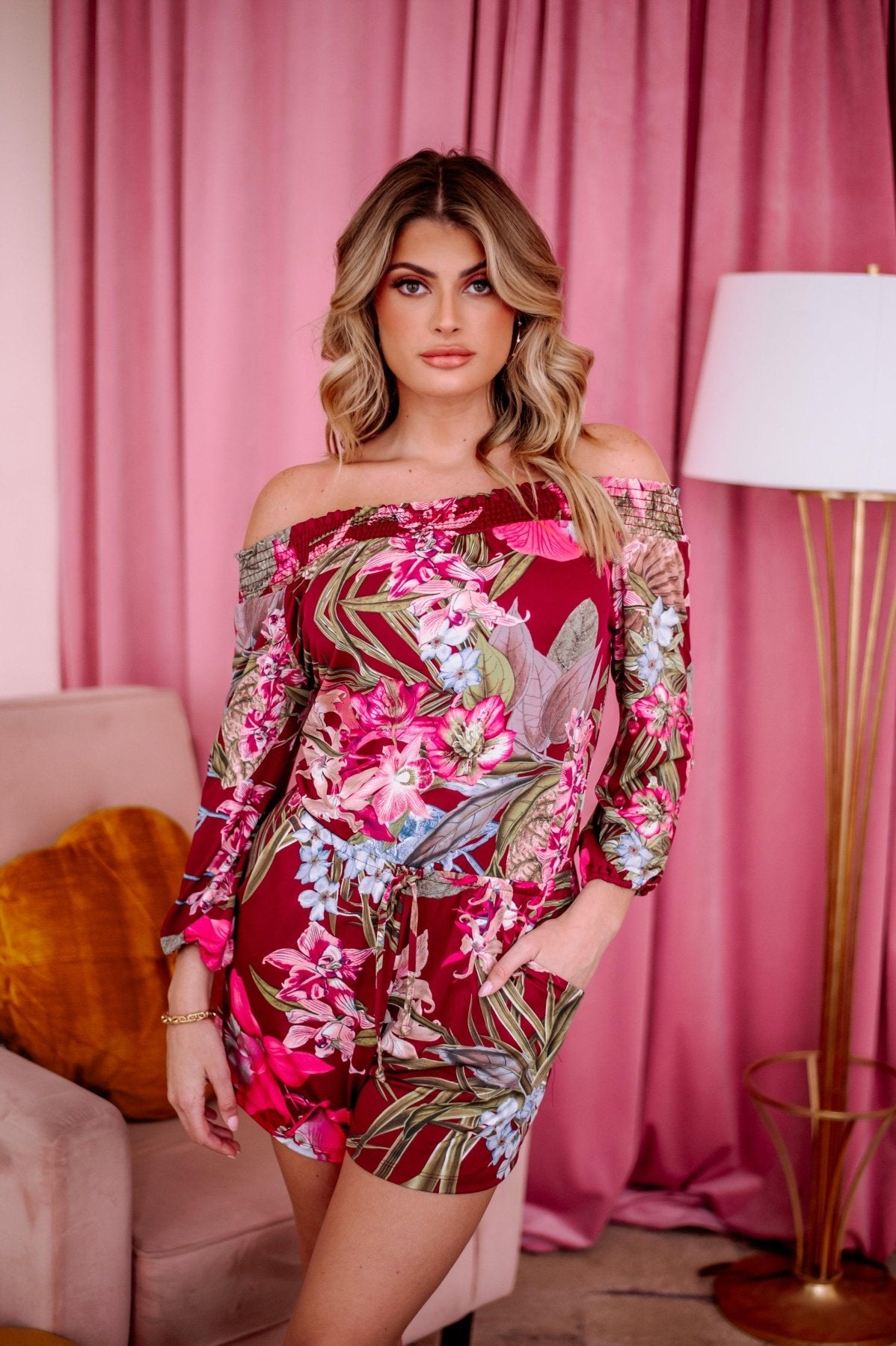 Rocio Stretch Smocked OTS Romper-FINAL SALE