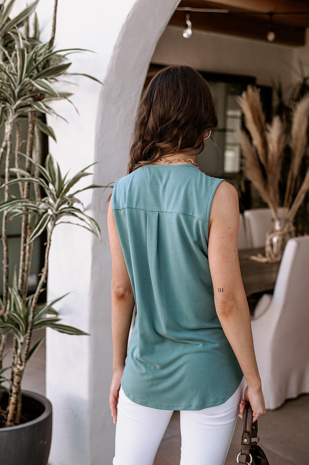 The Everyday Cupro Surplice Tank - Antique Blue