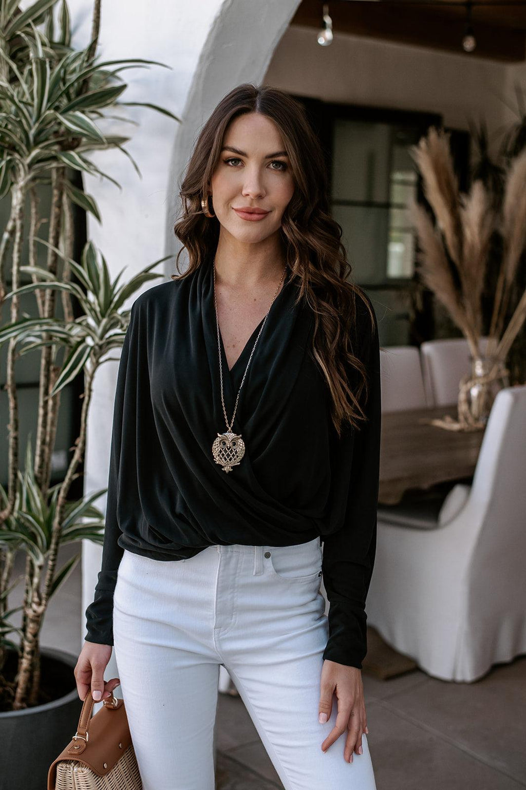 Black Cupro Draped Surplice Top-BEST SELLER