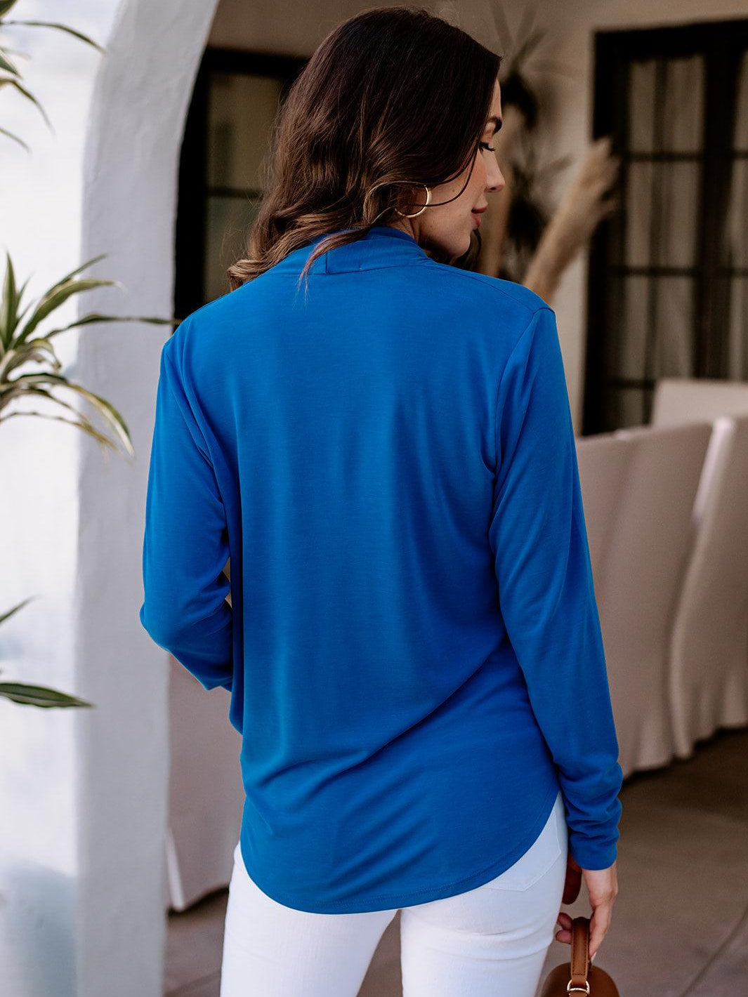 Royal Blue Cupro Draped Surplice Top-FINAL SALE