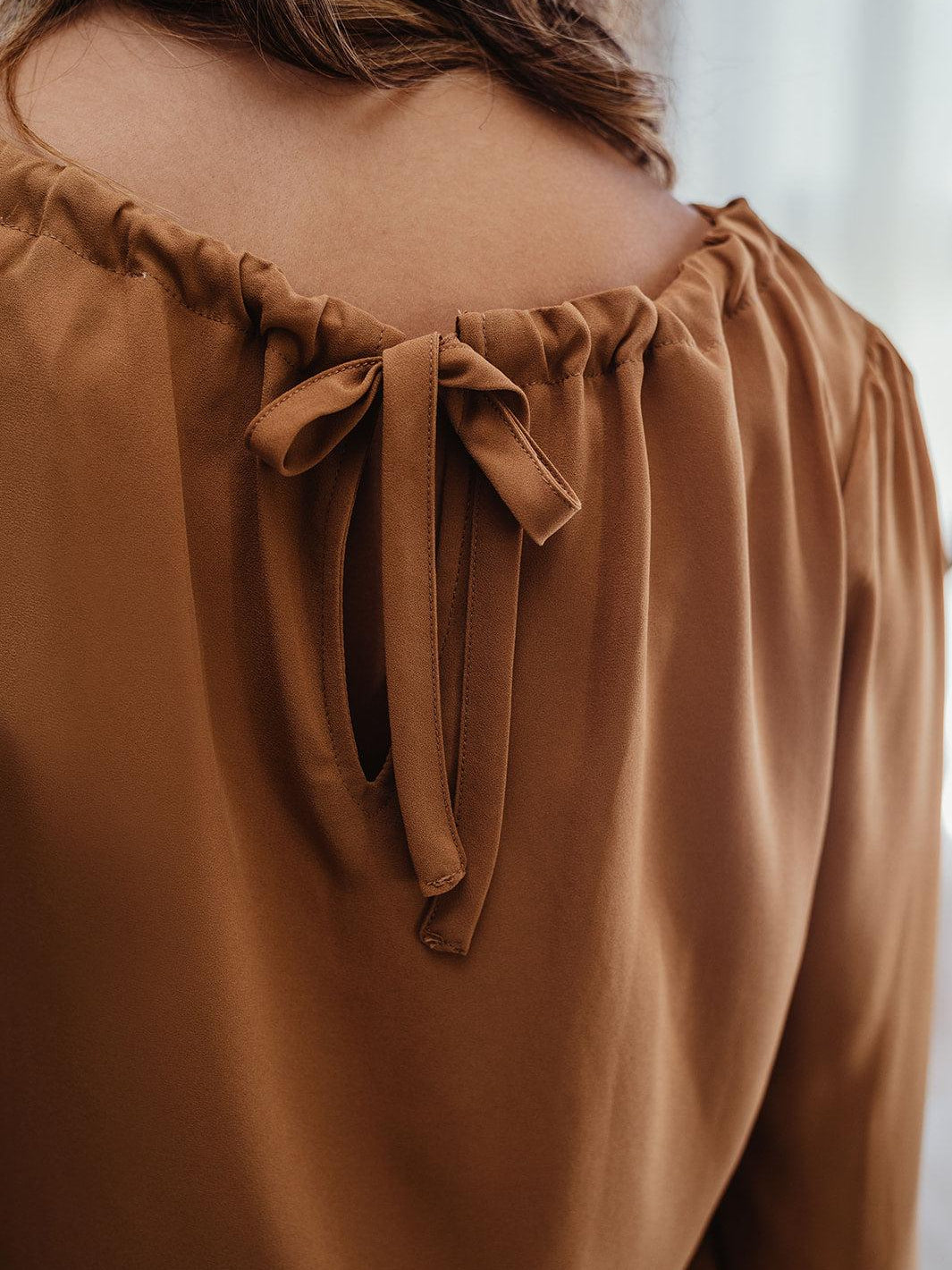 Spiced Chai Keyhole Tie Blouse- FINAL SALE