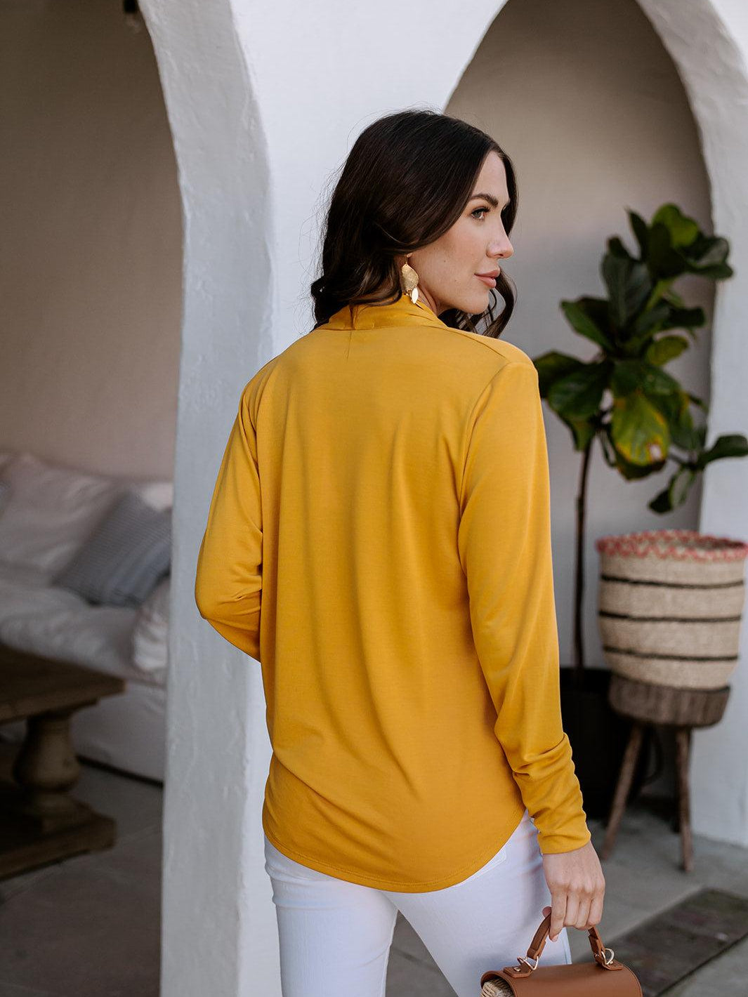 Mustard Cupro Draped Surplice Top-FINAL SALE