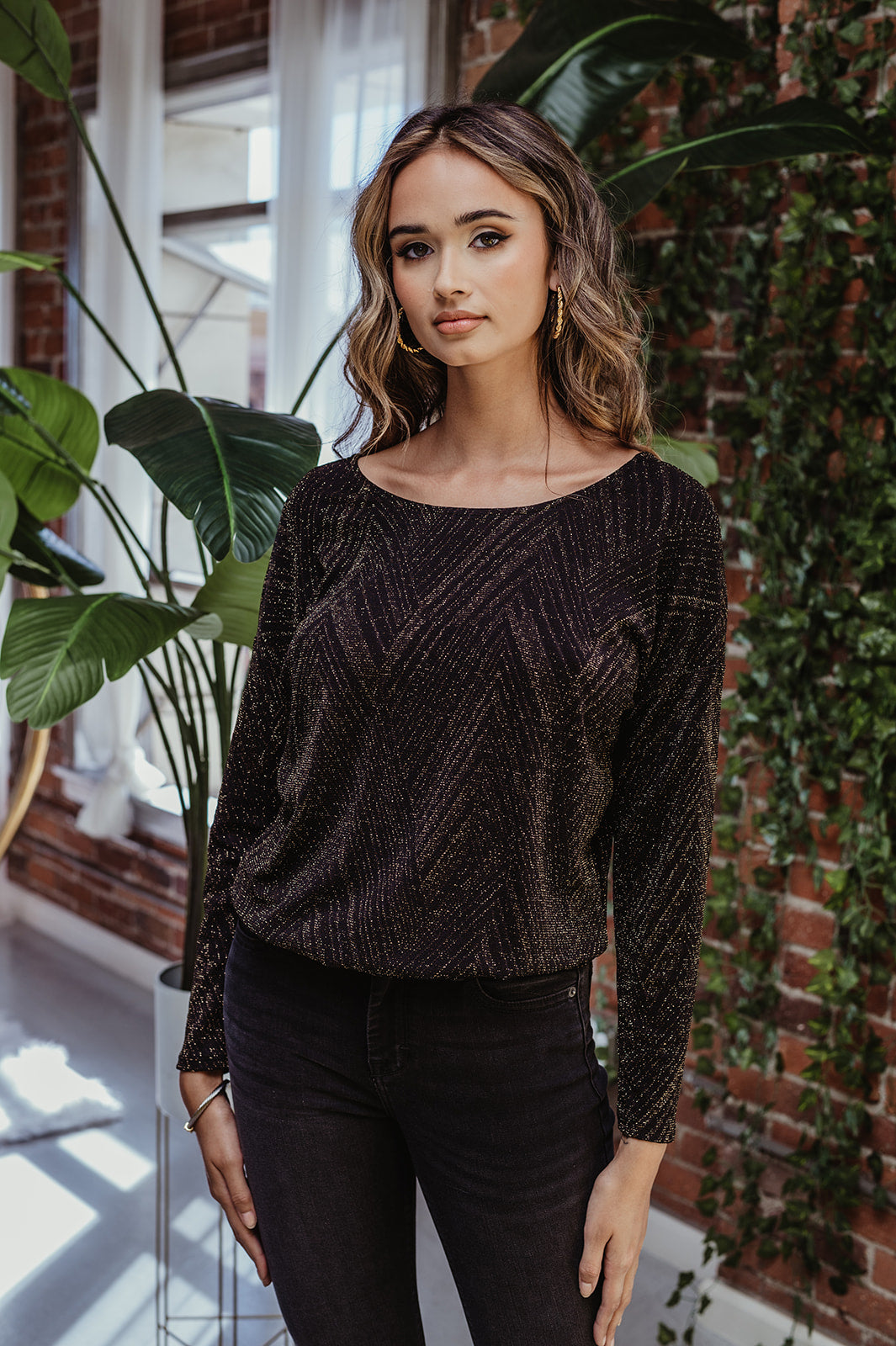 Gold Geo Sparkle Open Back Dolman Top-FINAL SALE