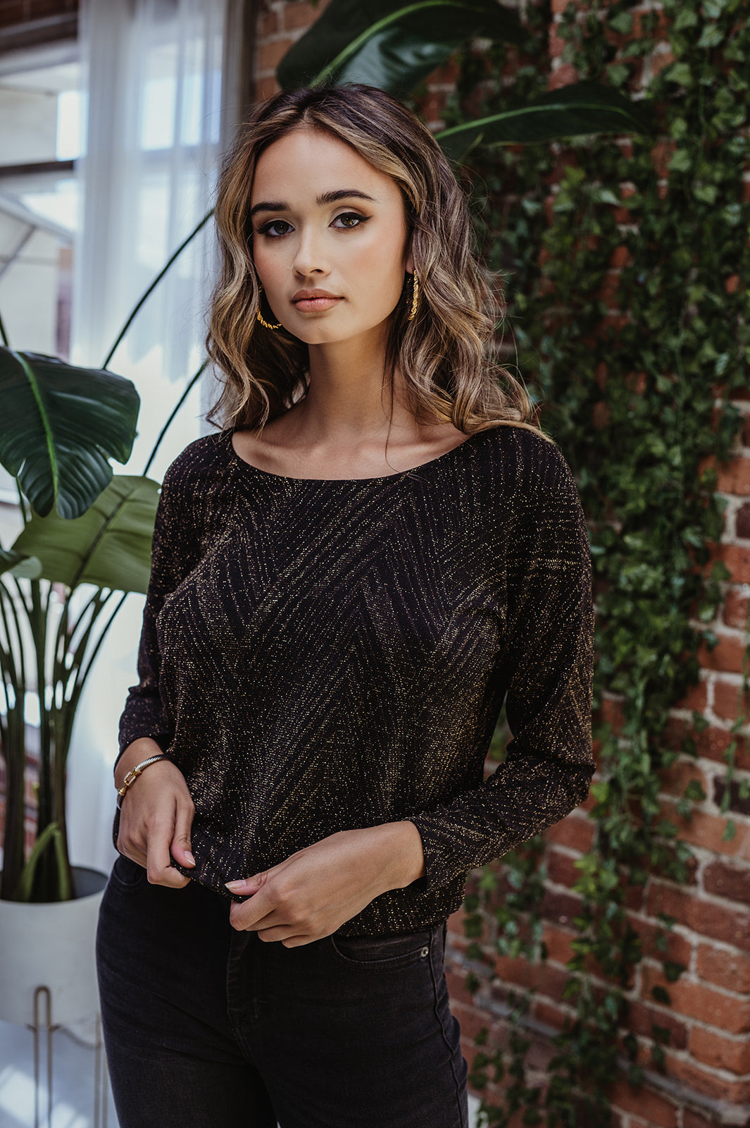 Gold Geo Sparkle Open Back Dolman Top-FINAL SALE