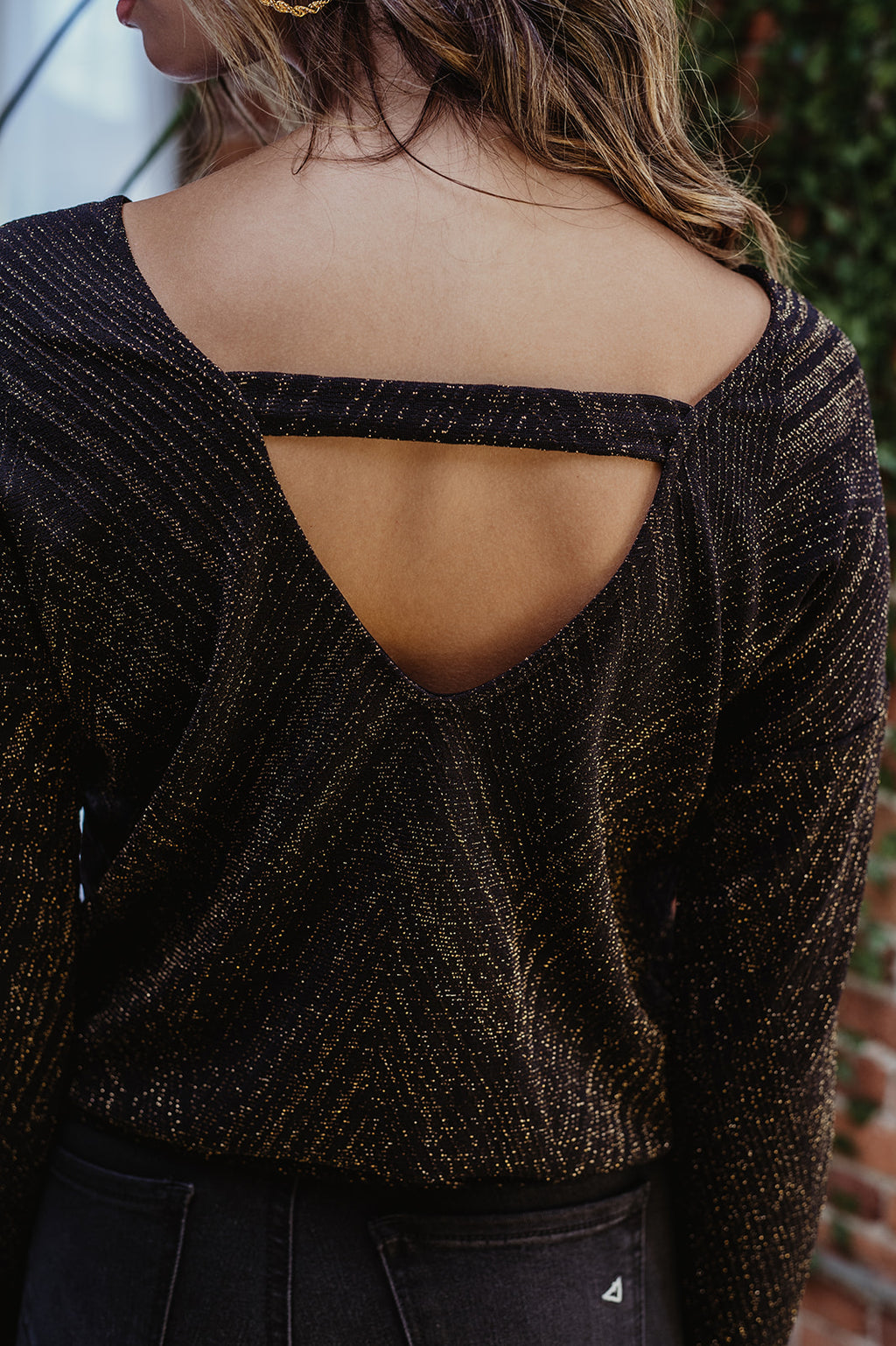 Gold Geo Sparkle Open Back Dolman Top-FINAL SALE