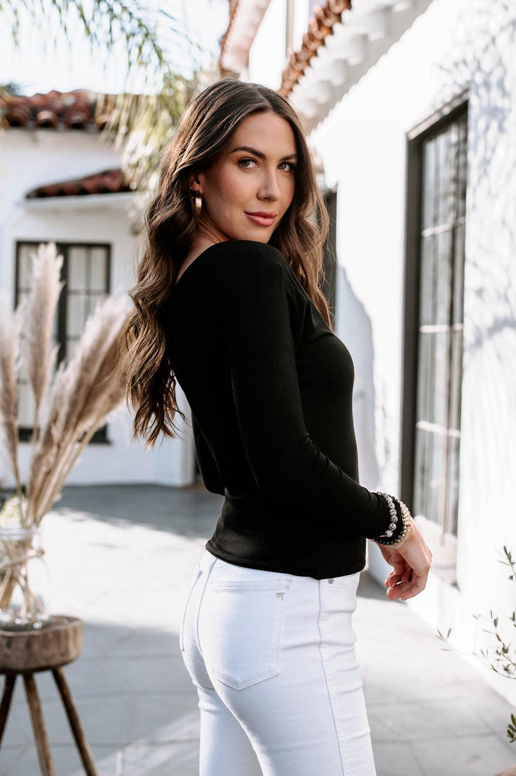 Jersey V-Neck Lined Top-Black-BEST SELLER