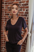 Black Cupro V-Neck Cropped Tee-FINAL SALE