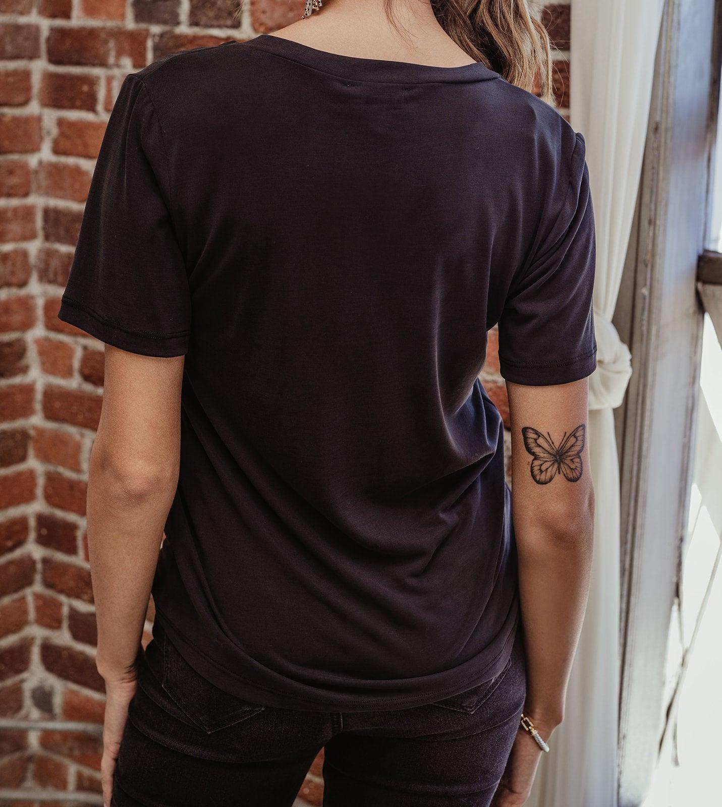 Black Cupro V-Neck Cropped Tee-FINAL SALE