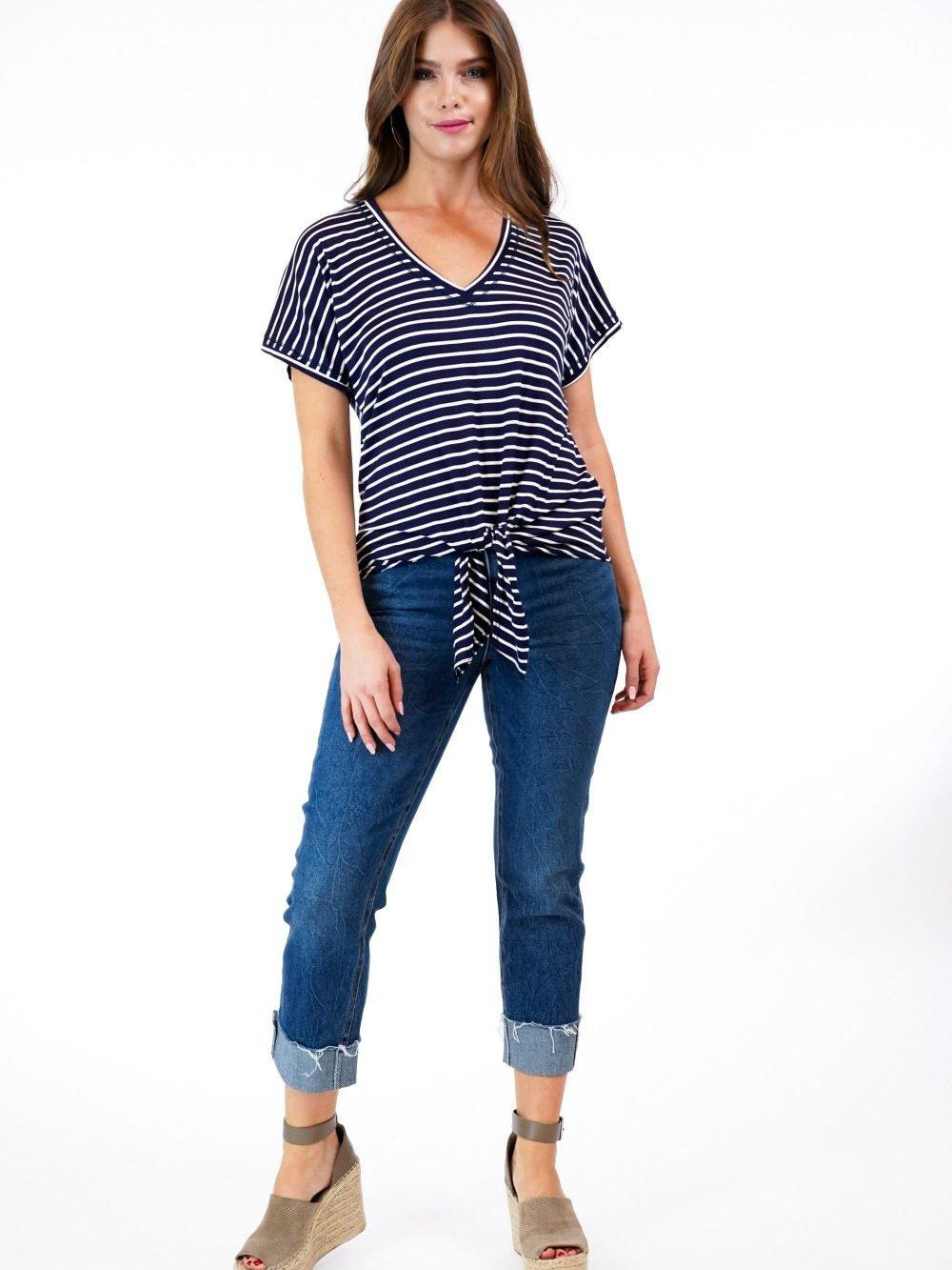 Colby Stripe Tee with Front Tie-FINAL SALE