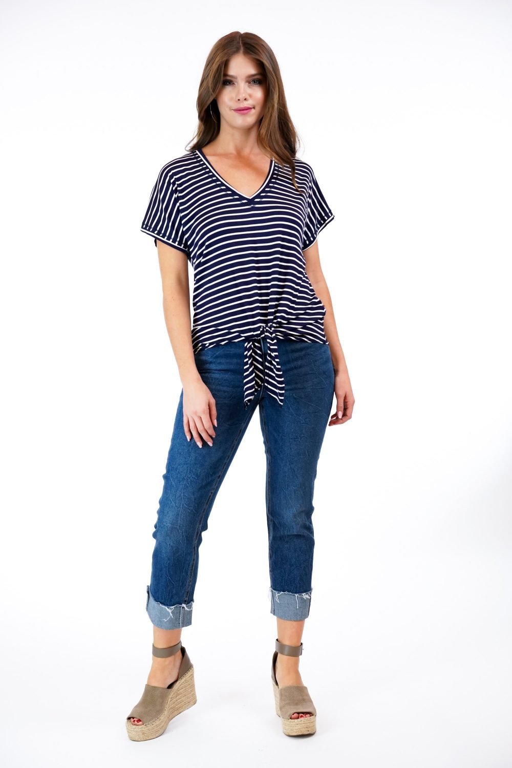 Colby Stripe Tee with Front Tie-FINAL SALE