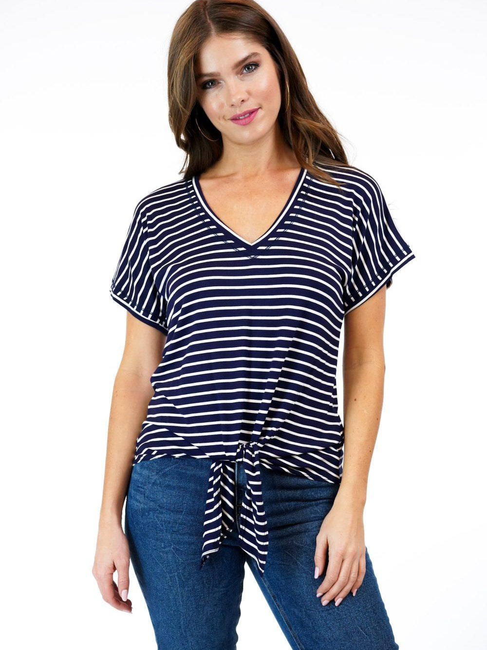 Colby Stripe Tee with Front Tie-FINAL SALE