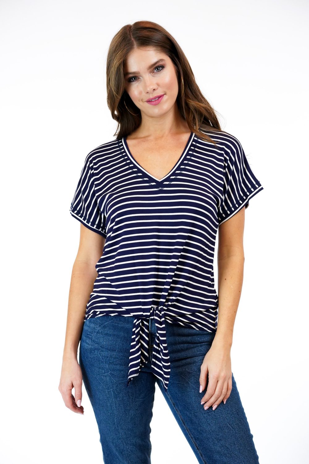 Colby Stripe Tee with Front Tie-FINAL SALE