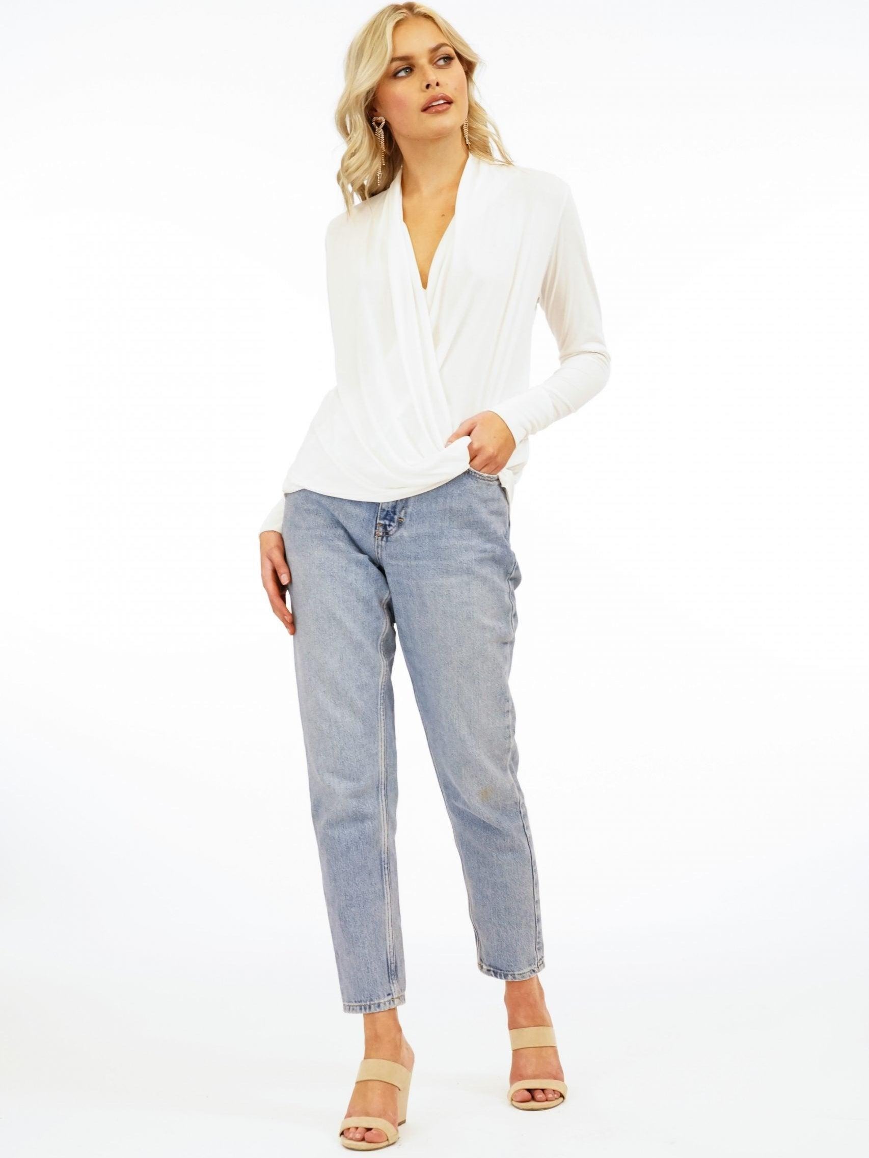 Ivory Cupro Draped Surplice Top-BEST SELLER