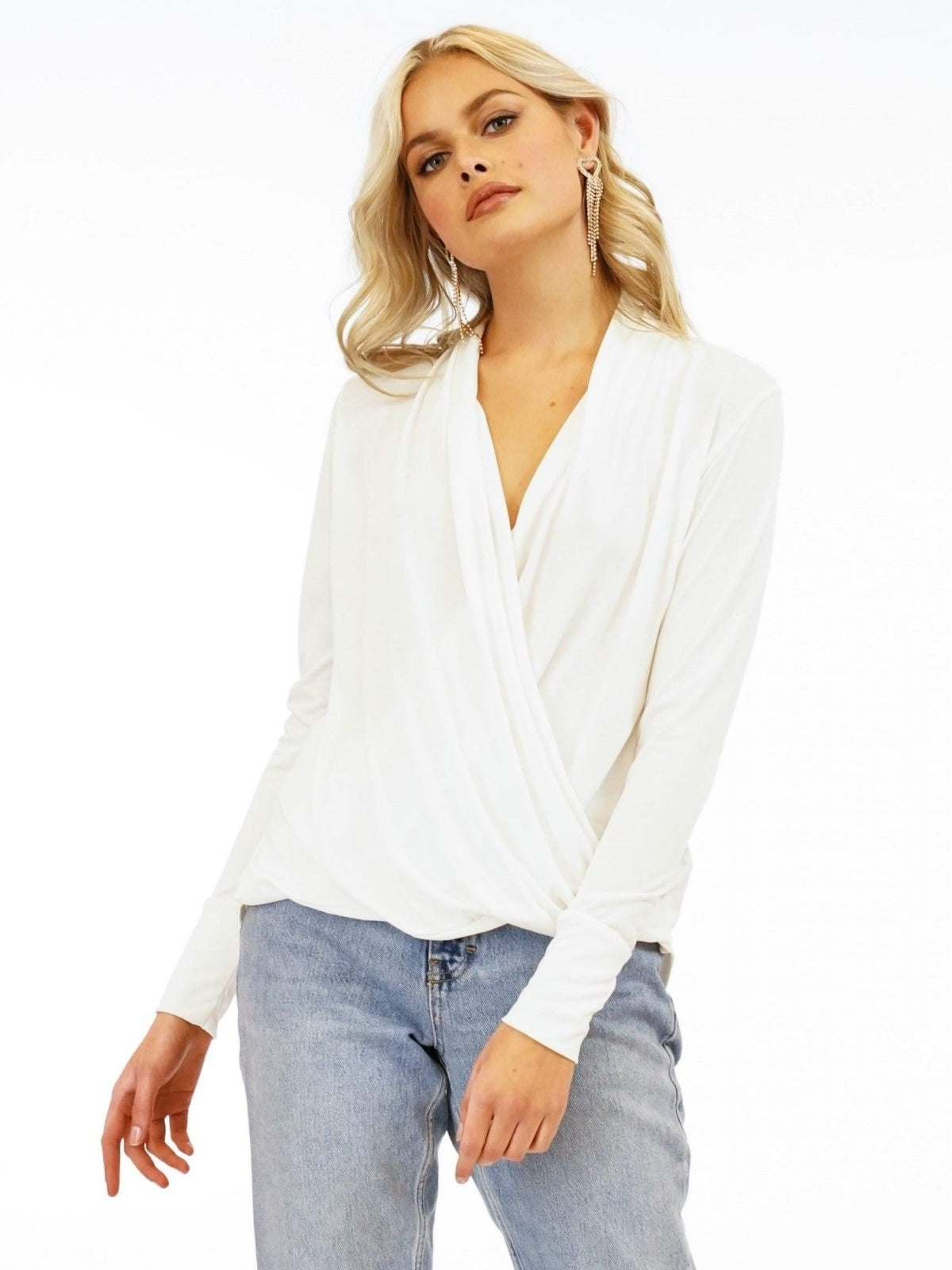 Ivory Cupro Draped Surplice Top-BEST SELLER