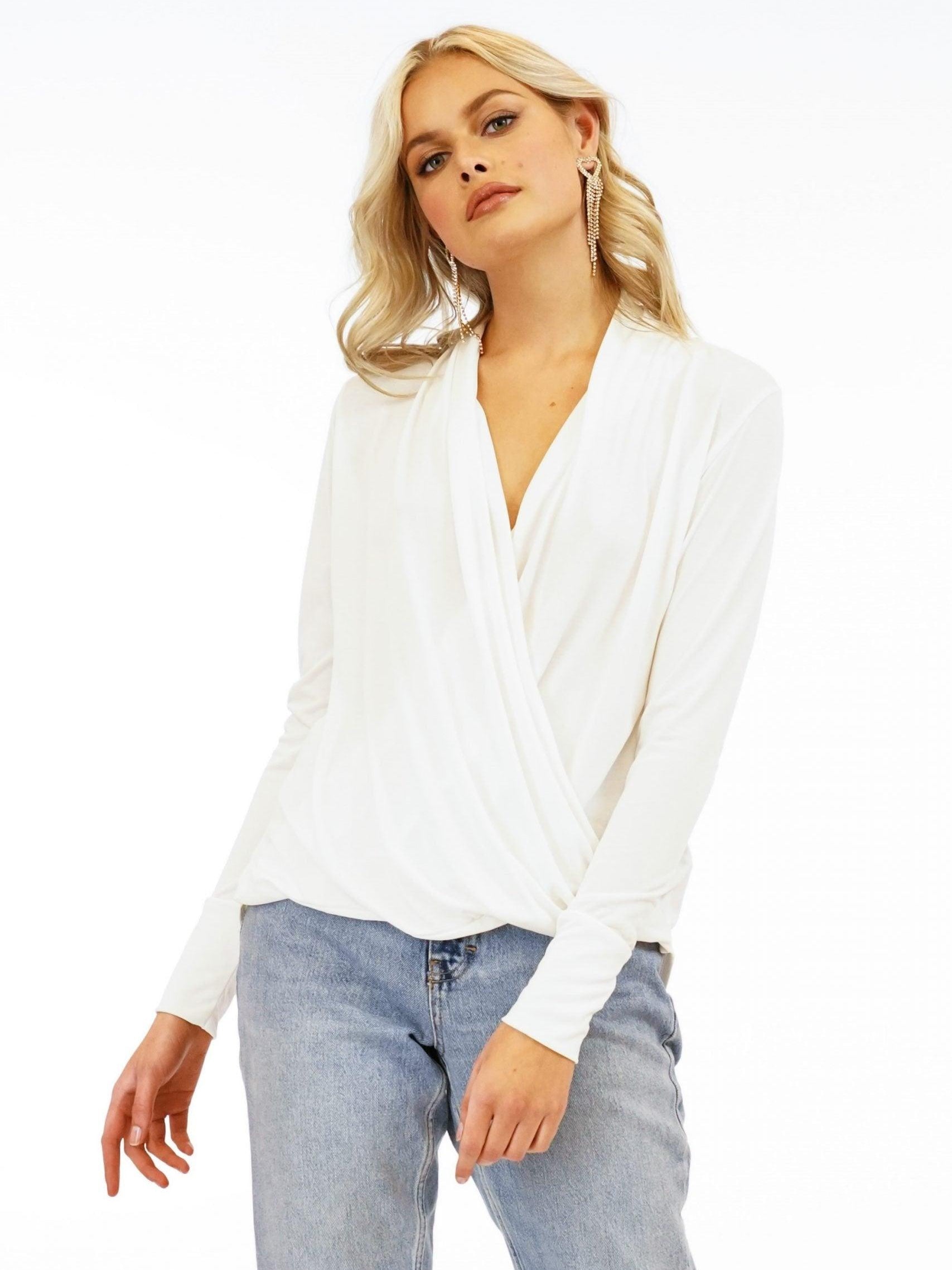 Ivory Cupro Draped Surplice Top-BEST SELLER